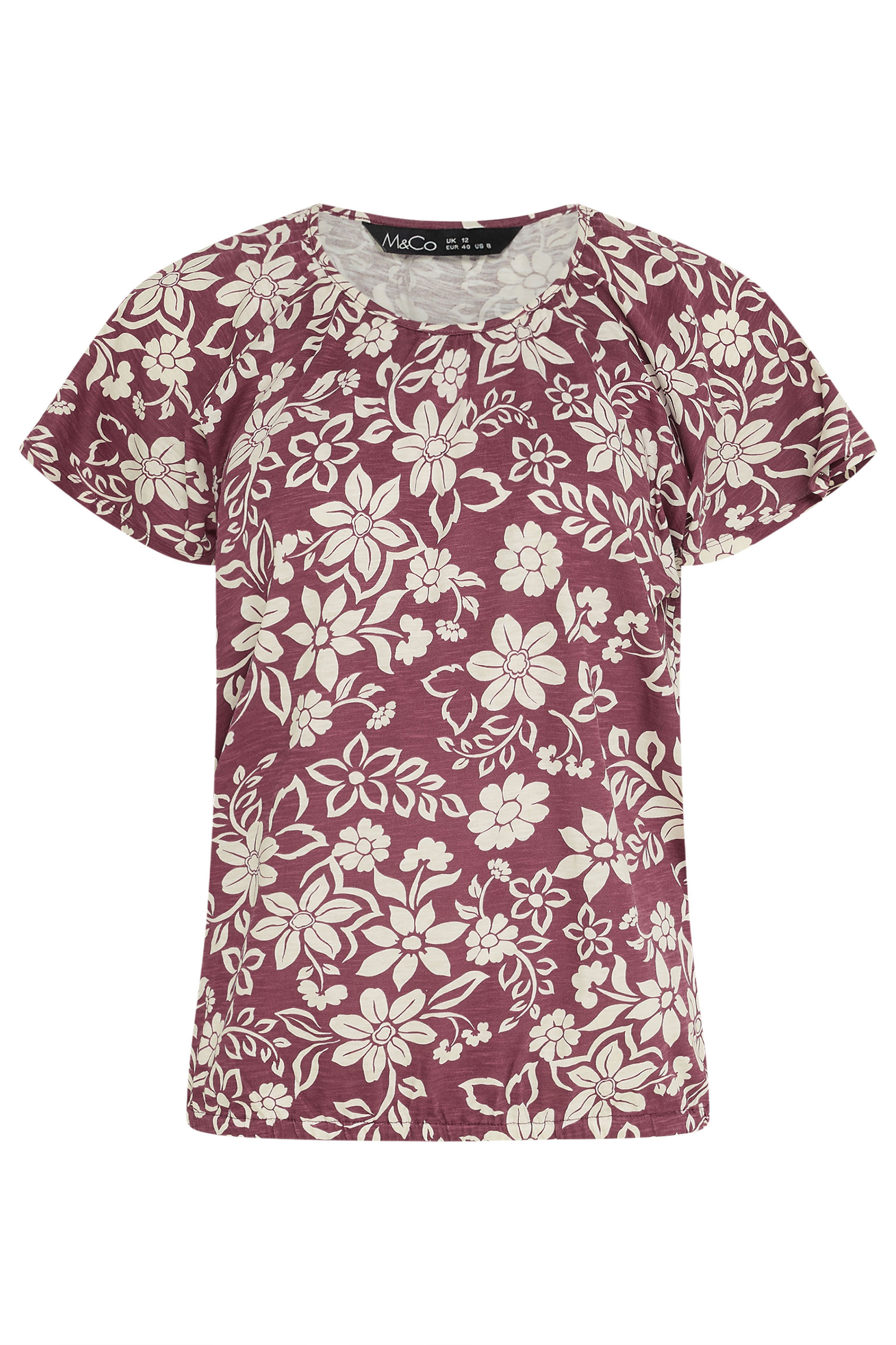 M&Co Berry Red Floral Cotton Scoop Neck Top | M&Co 5