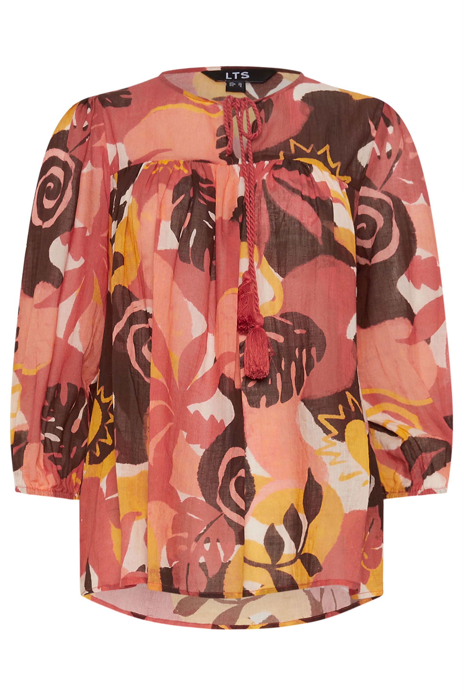 LTS Tall Women's Rust Orange Abstract Tie Neck Cotton Blouse | Long Tall Sally 5
