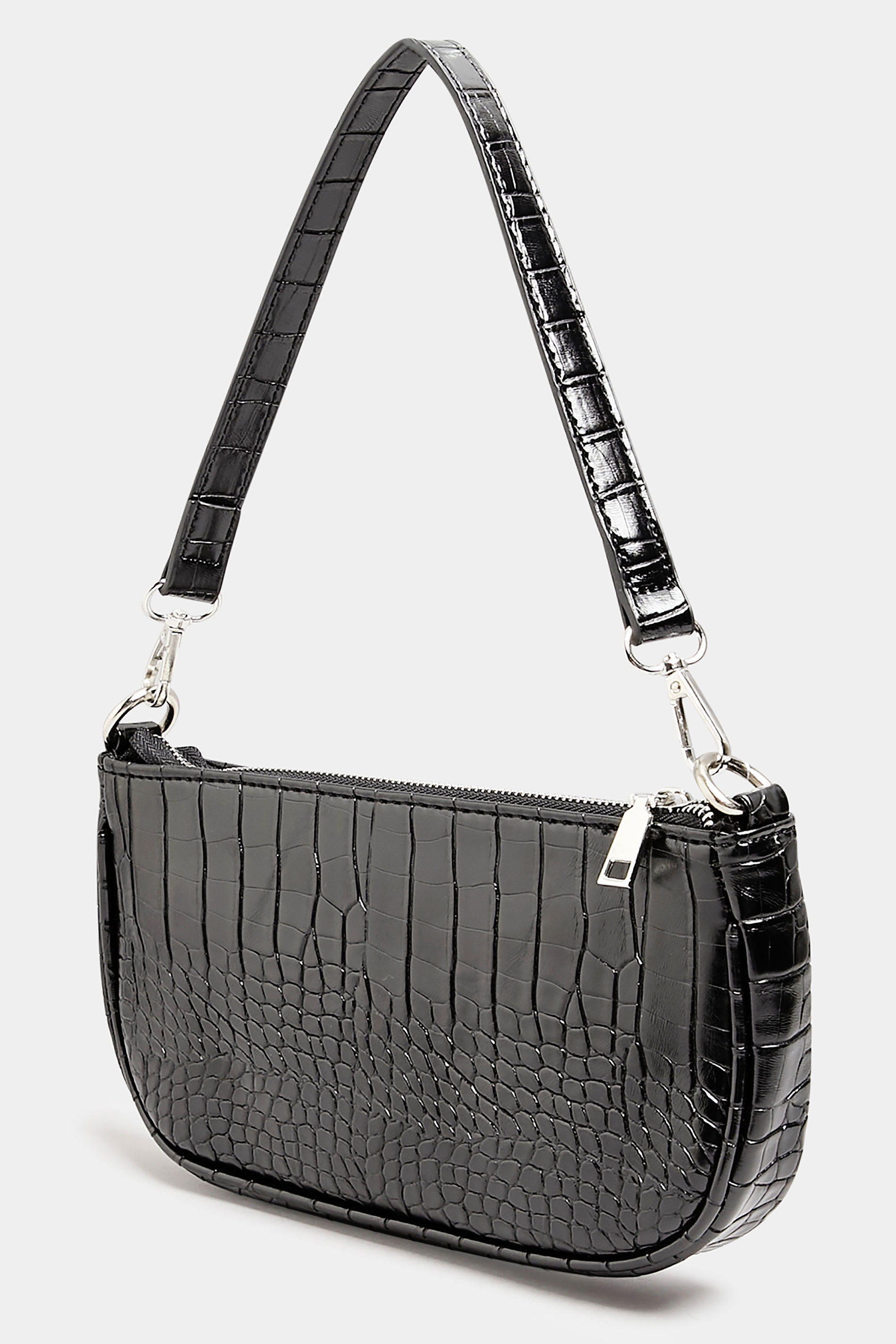 Black Faux Croc Shoulder Bag 1