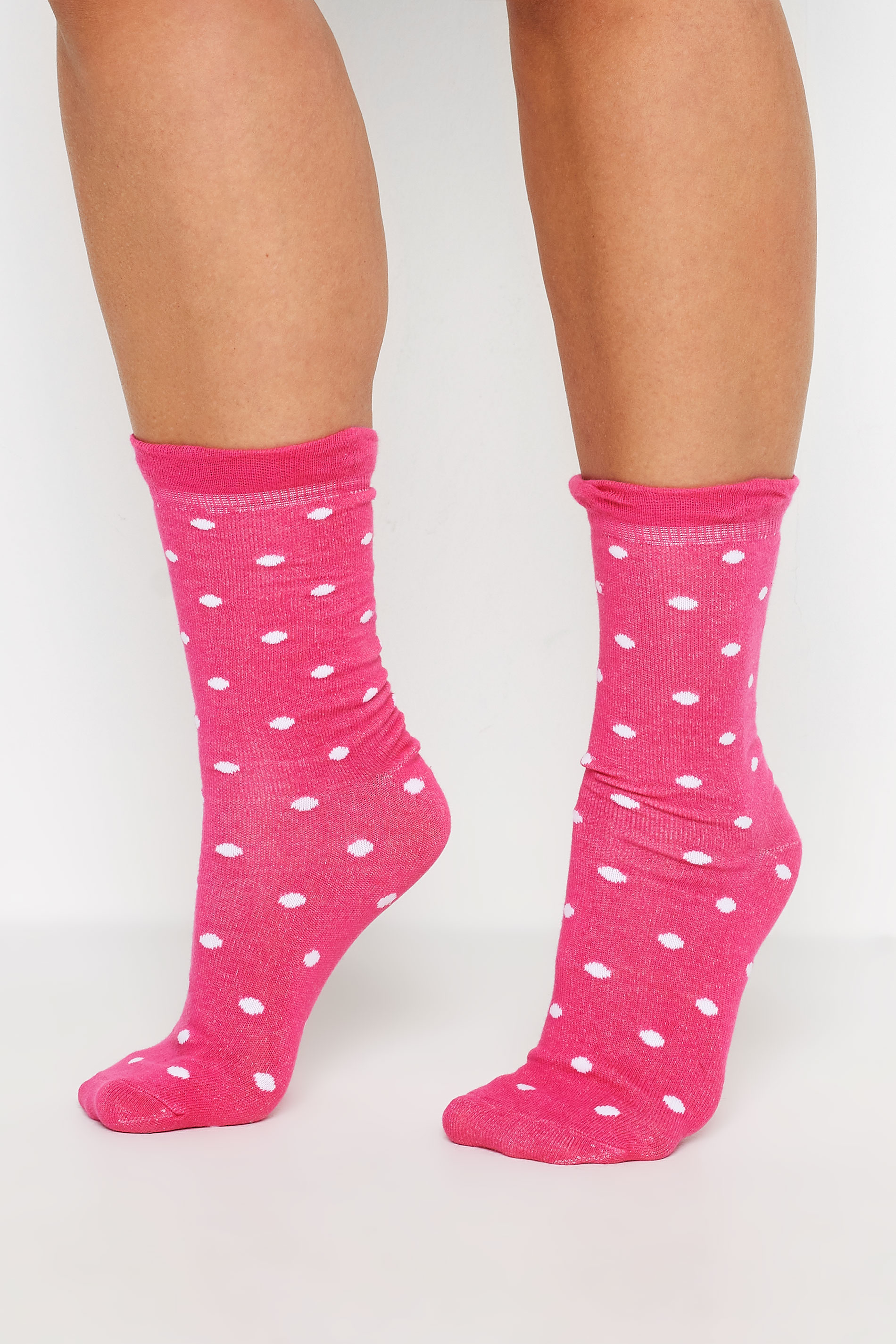 5 PACK Pink & Black Polka Dot Ankle Socks | Yours Clothing 2