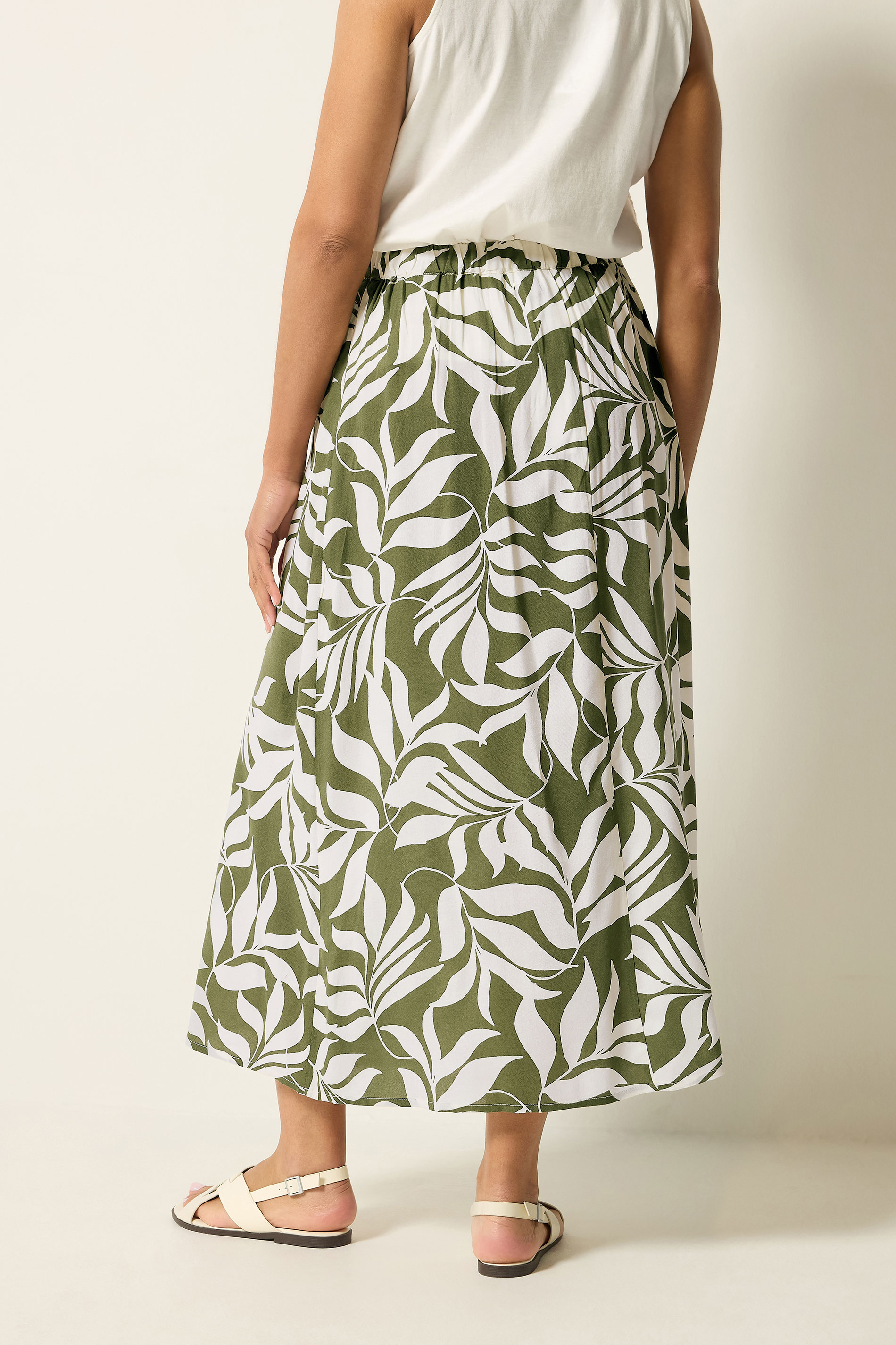 M&Co Khaki Green Leaf Print Midi Skirt | M&Co 2