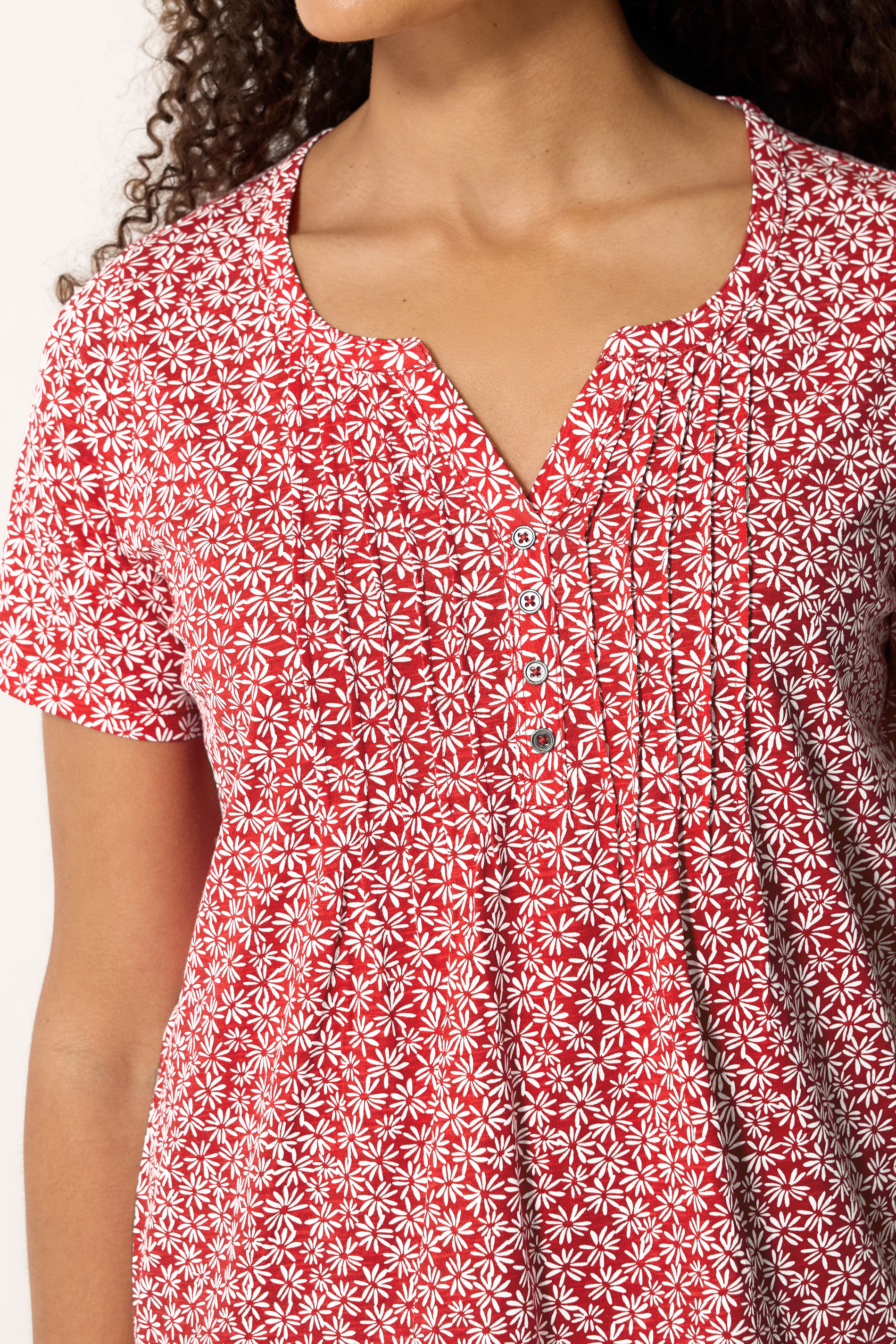 M&Co 2 PACK Red & White Floral Cotton Henley Tops | M&Co 6