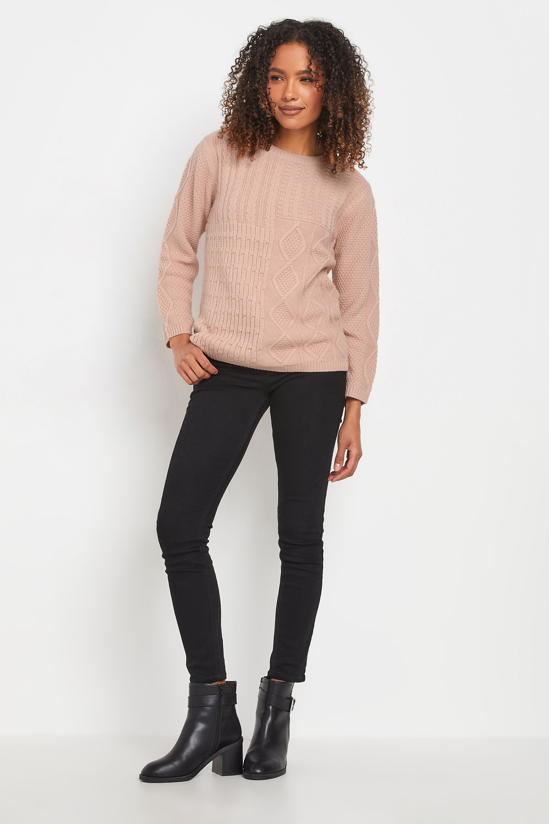 M&Co Blush Pink Cable Knit Patchwork Jumper | M&Co 4