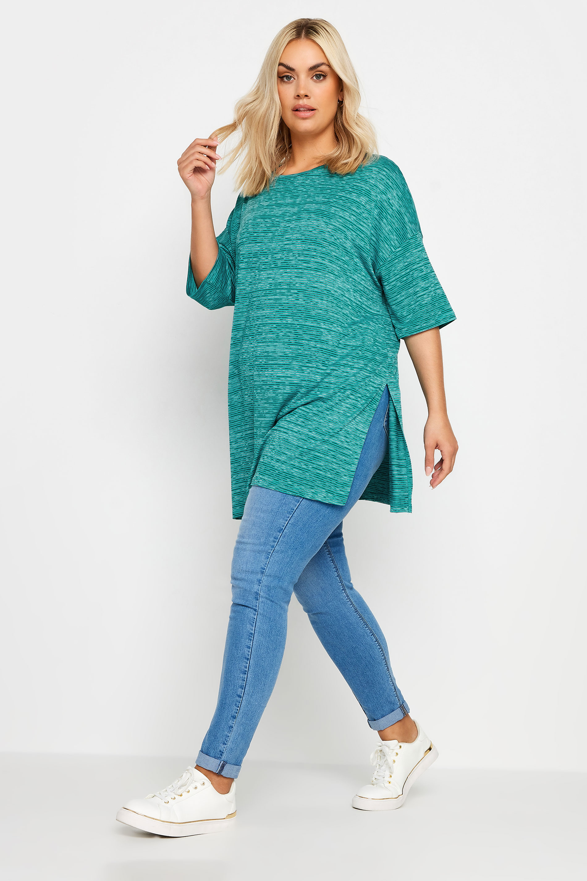 YOURS Curve Blue Striped Oversized Top | Yours Clothing 2