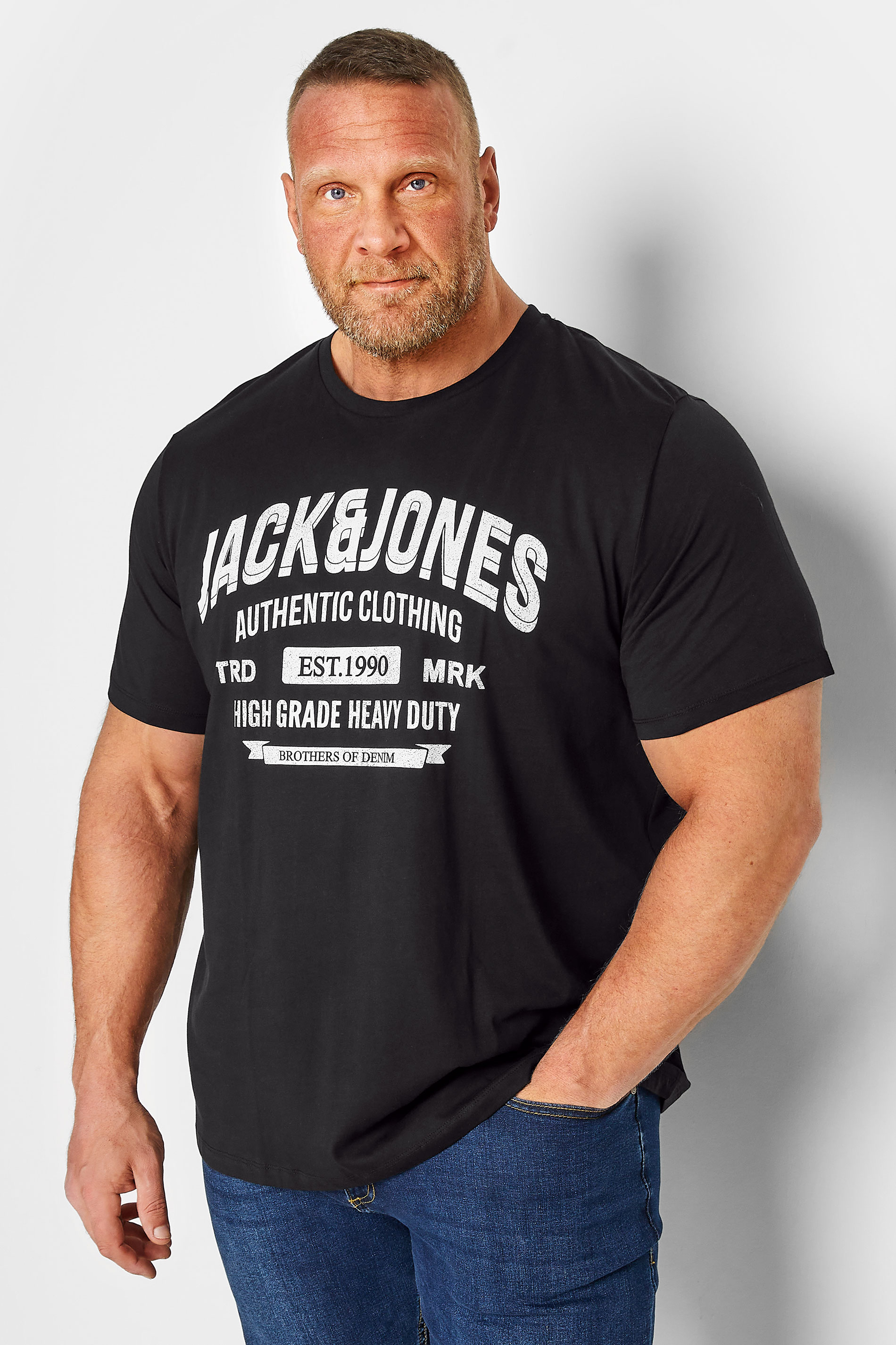 JACK & JONES Big & Tall Black Logo Printed T-Shirt | BadRhino 1