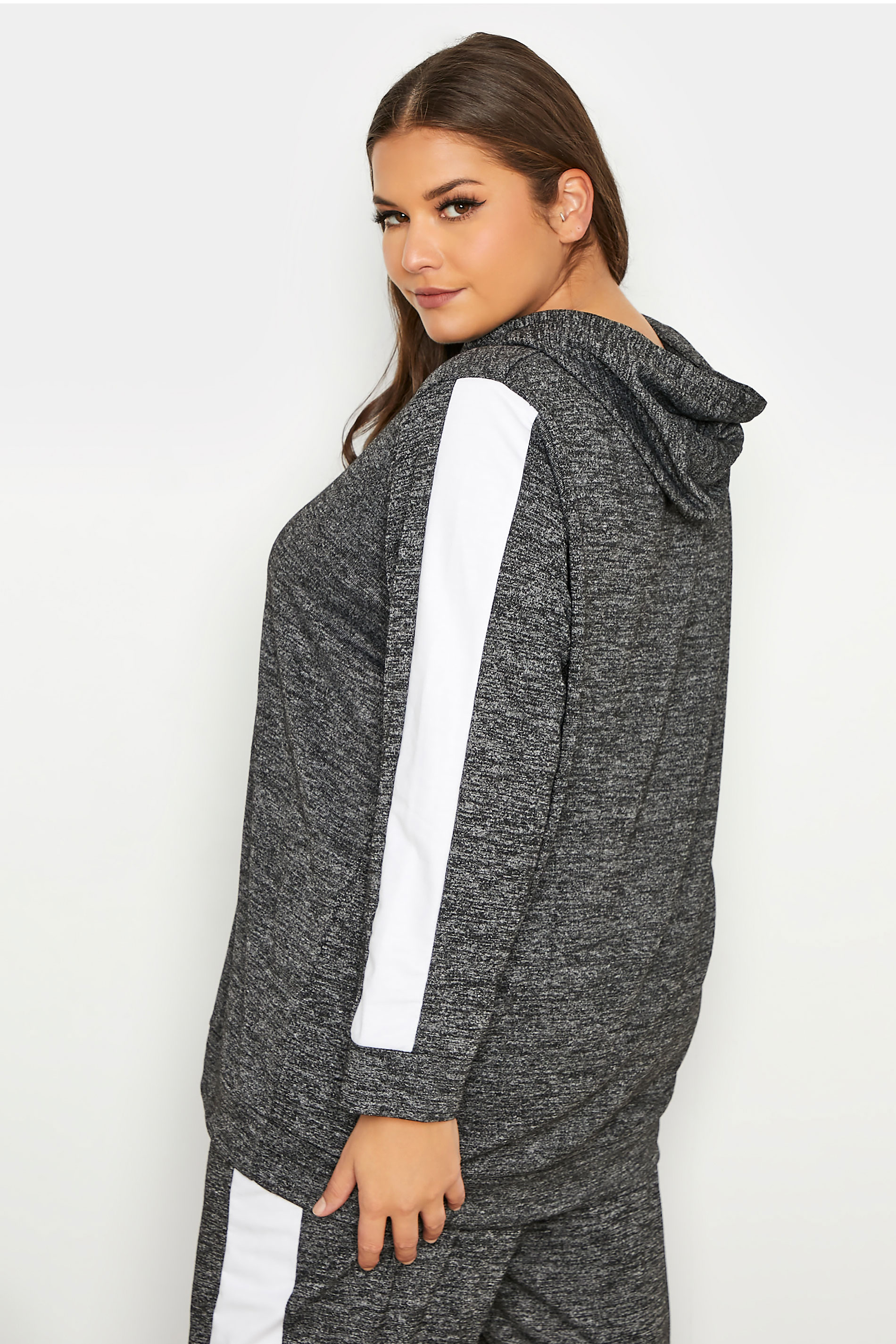 Plus Size Charcoal Grey Stripe Hooded Lounge Top | Yours Clothing 3