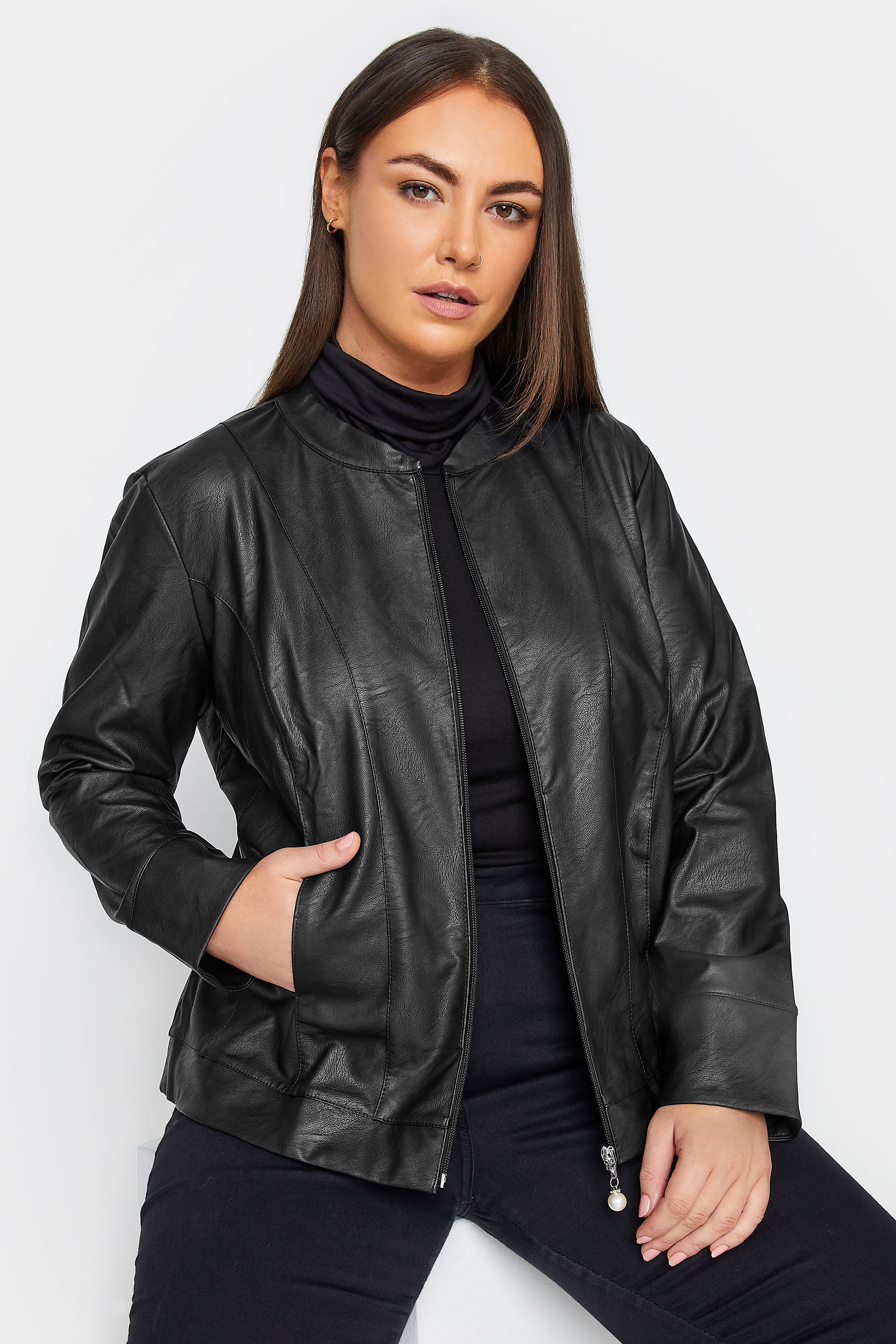 City Chic Black Faux Leather Jacket | Evans 1