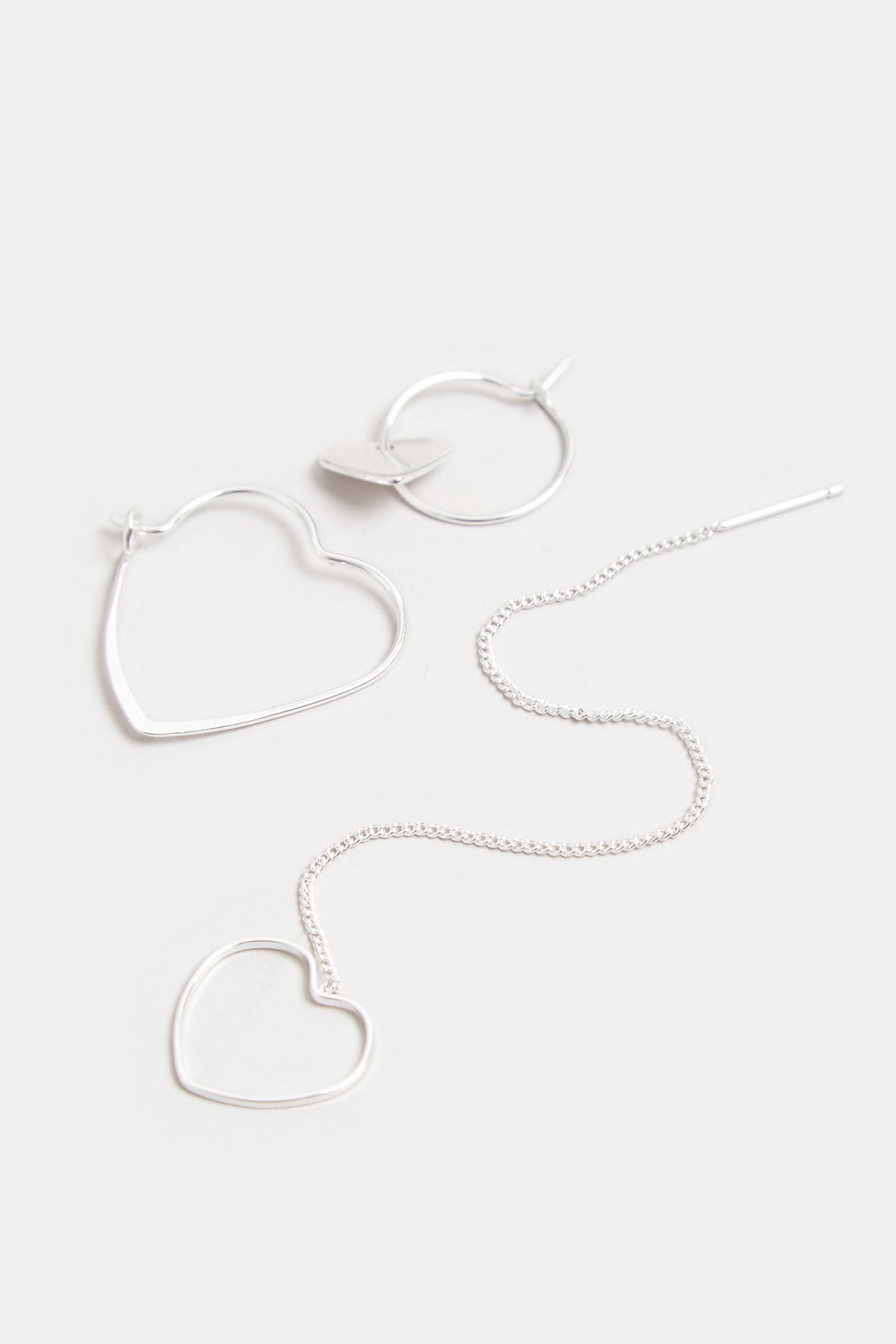 3 PACK Silver Heart Multi Earrings | Yours Clothing 3