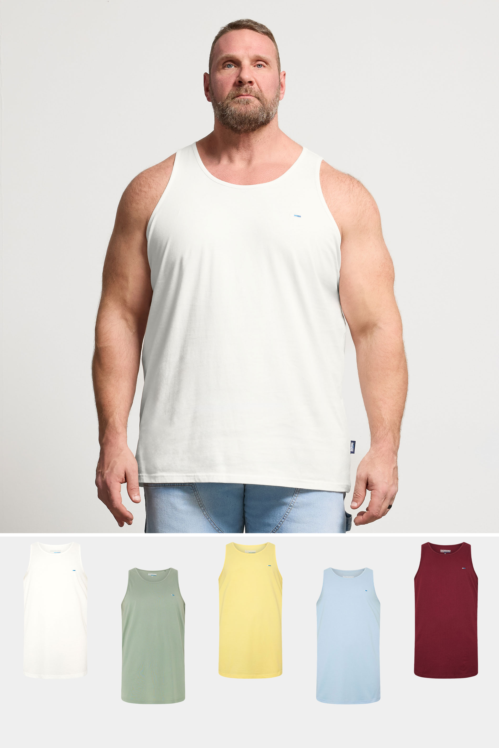 BadRhino Big & Tall White/Yellow/Blue/Red/Green 5 Pack Vest Tops | BadRhino 2