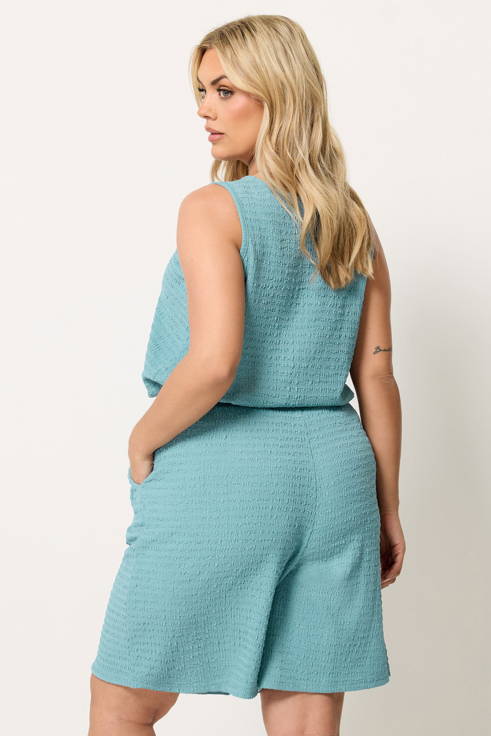 YOURS Plus Size Light Blue Textured Shorts | Yours Clothing 4