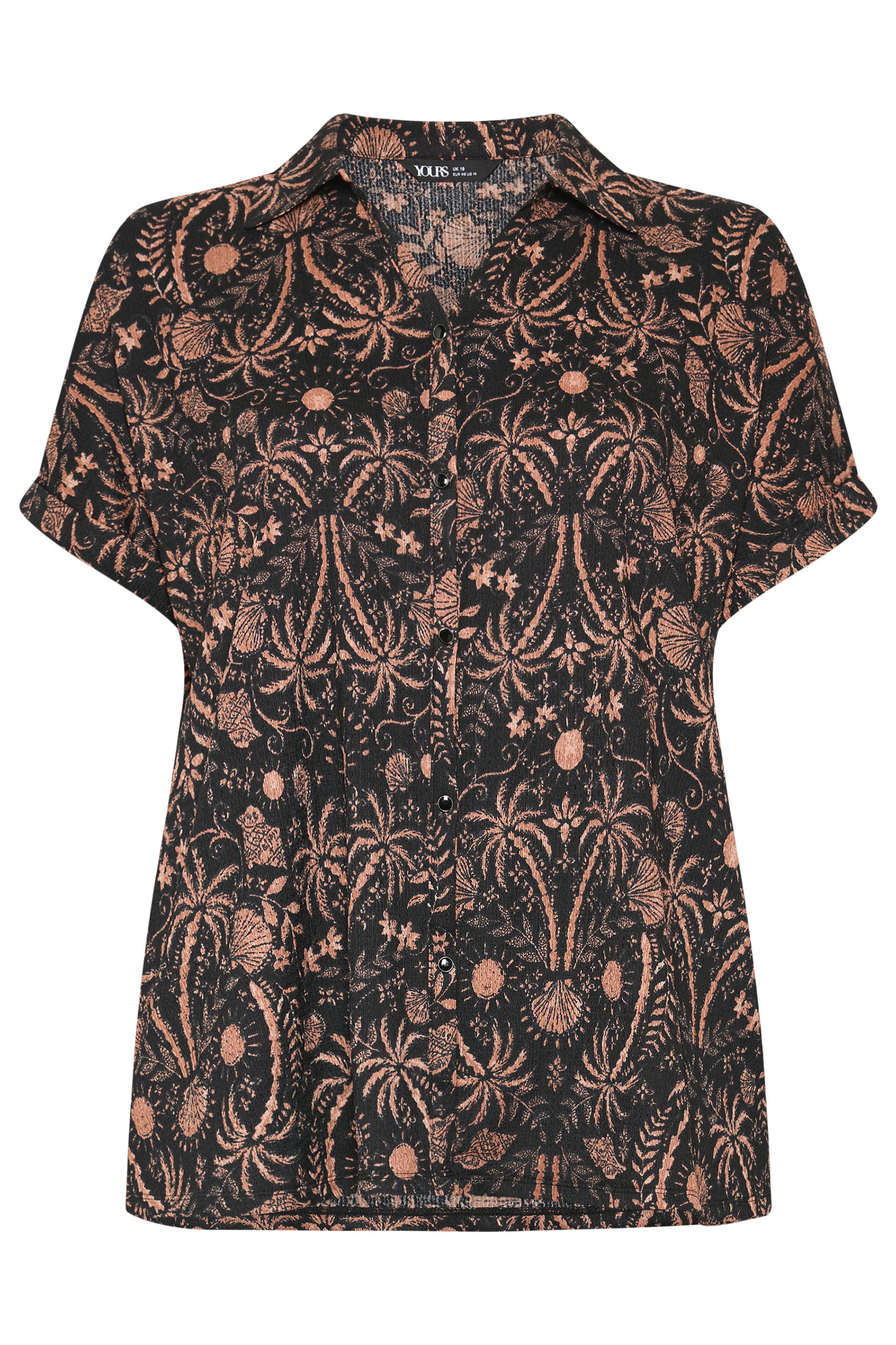 YOURS Plus Size Black Palm Tree & Shell Boxy Textured Shirt | Yours Clothing 5