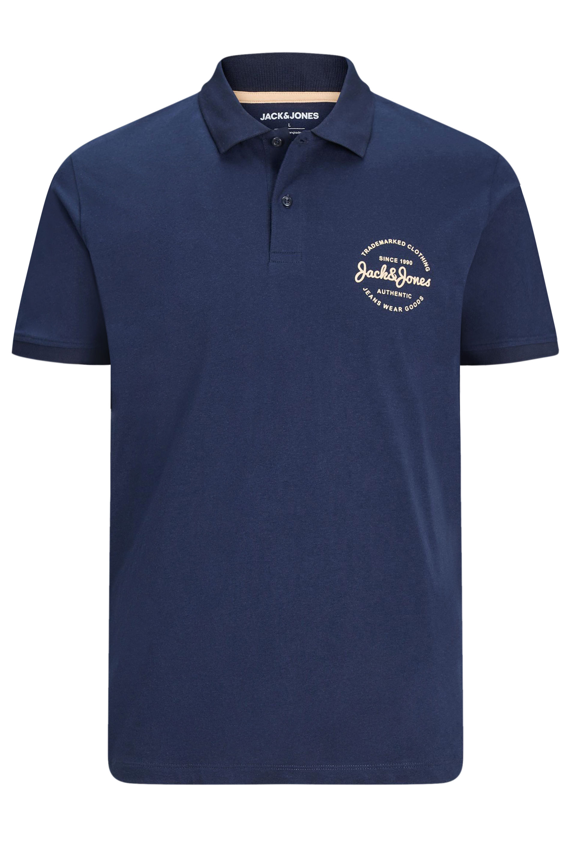 JACK & JONES Navy Blue Short Sleeve Polo Shirt | BadRhino 2