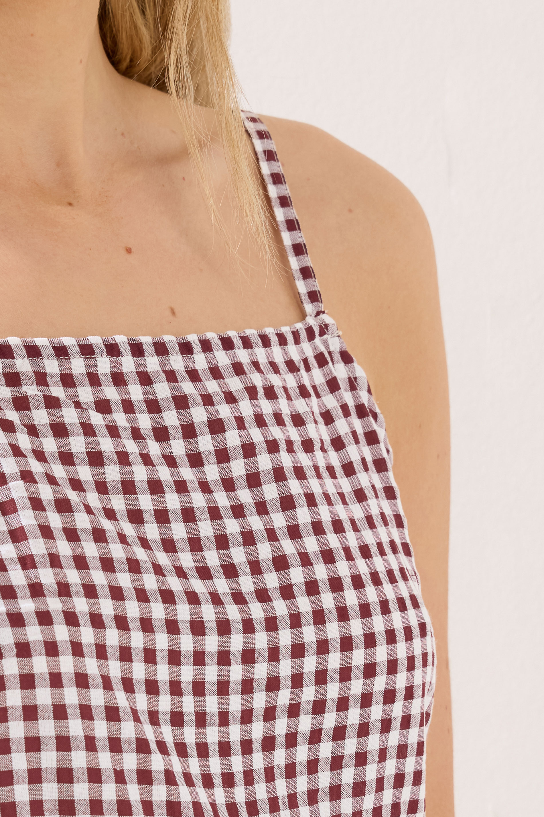 LTS Tall Women's Burgundy Red Gingham Cotton Vest Top | Long Tall Sally 5