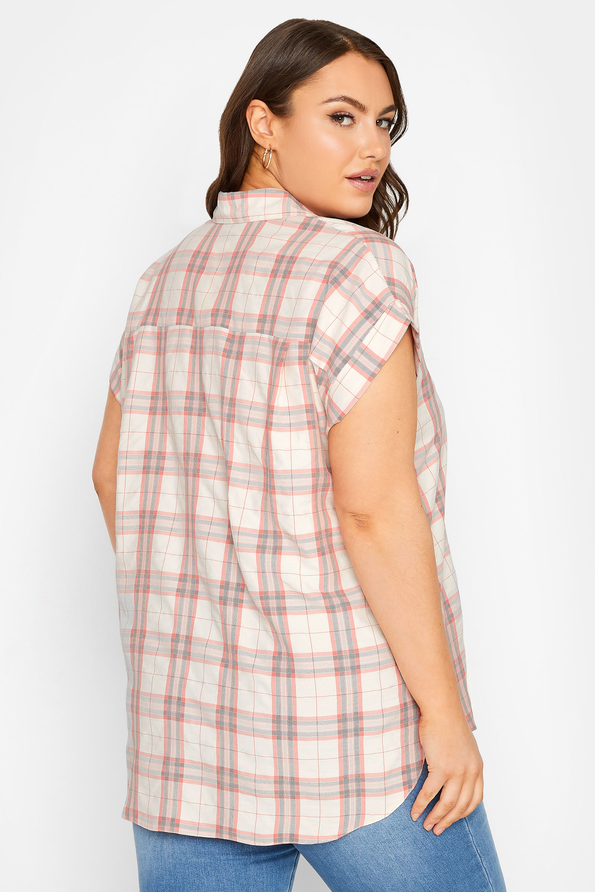 YOURS Plus Size Pink Check Print Collared Shirt  | Yours Clothing 3