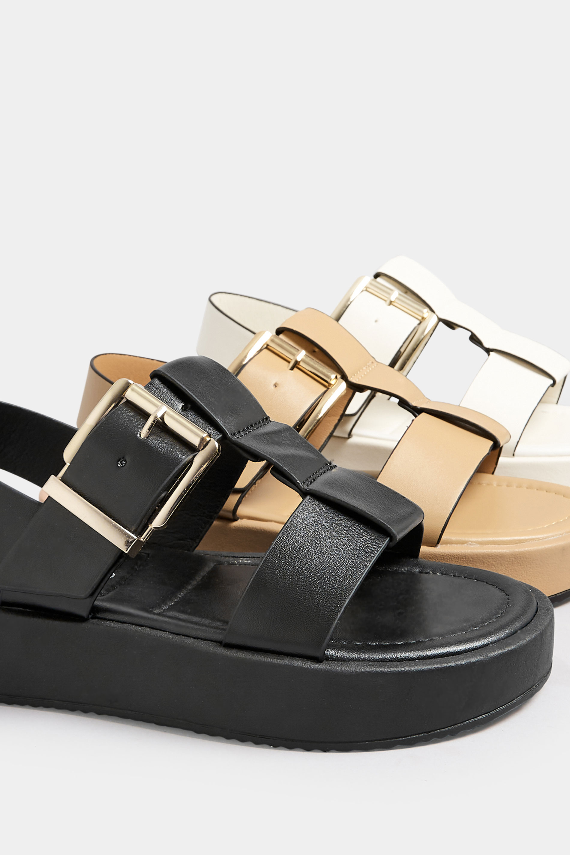 PixieGirl Black T-Bar Chunky Flatform Sandals In Standard Fit | PixieGirl