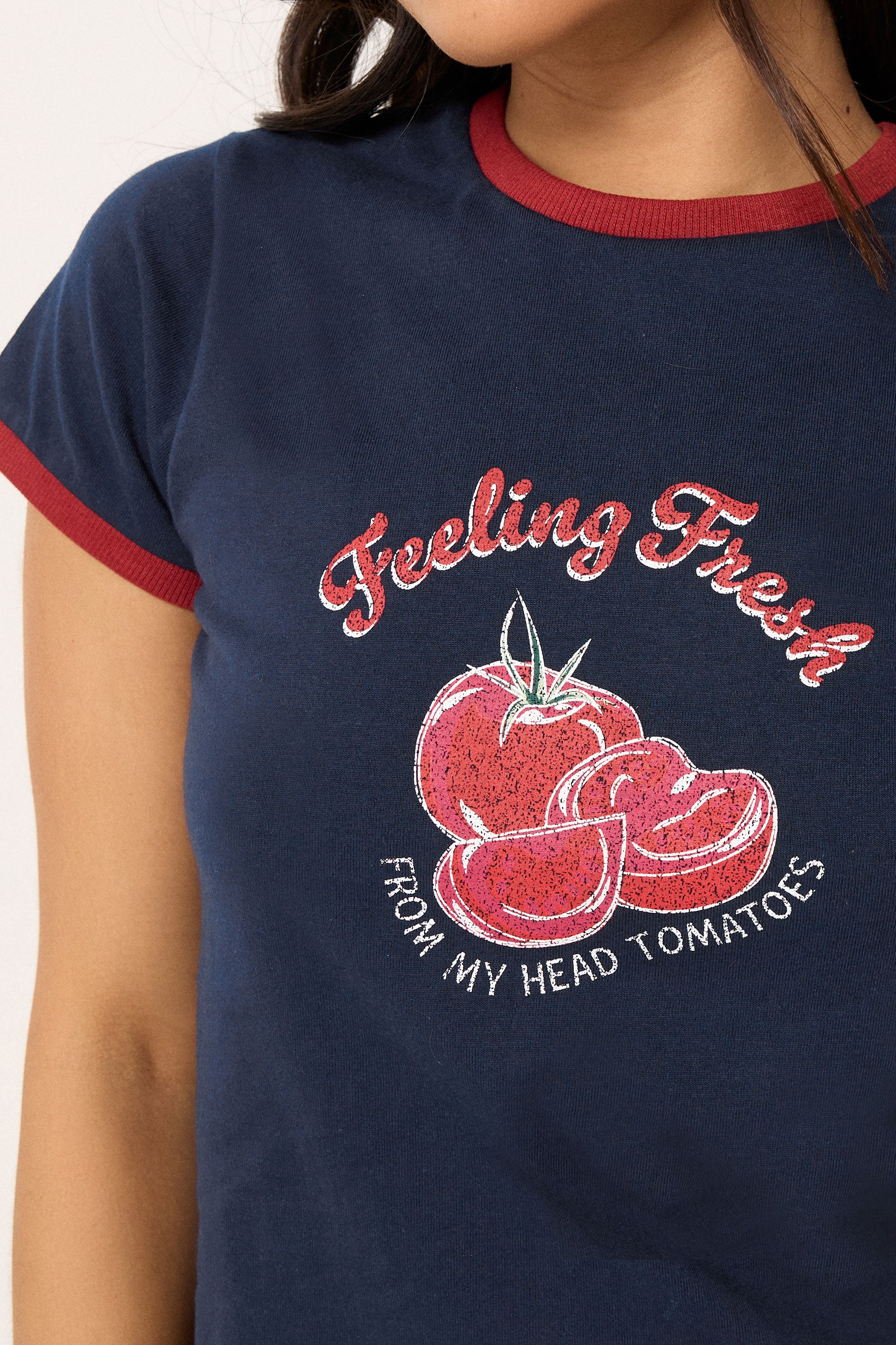 PixieGirl Petite Women's Navy Blue Tomato Graphic Cotton T-Shirt | PixieGirl 5