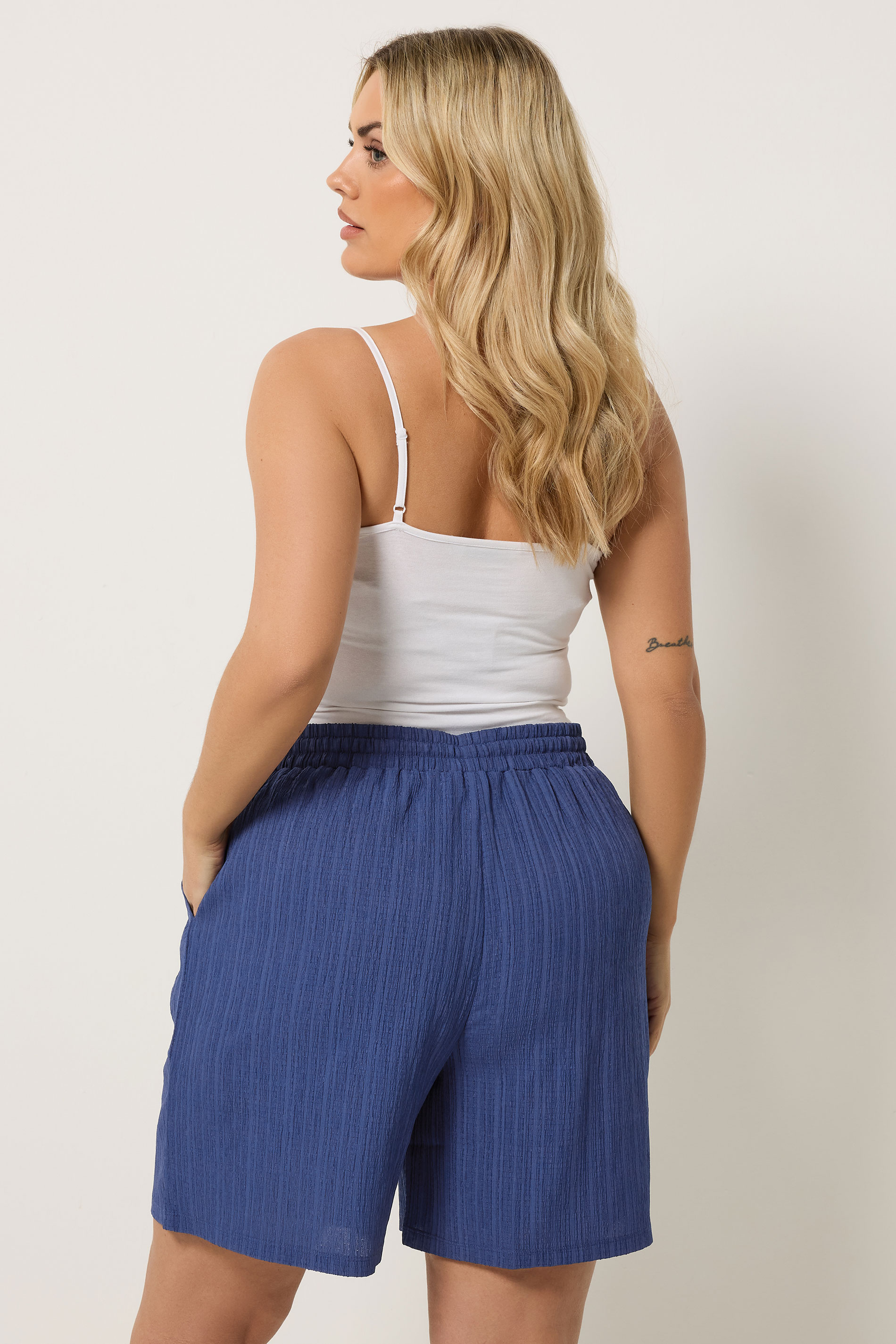YOURS Plus Size Denim Blue Textured Woven Shorts | Yours Clothing 2