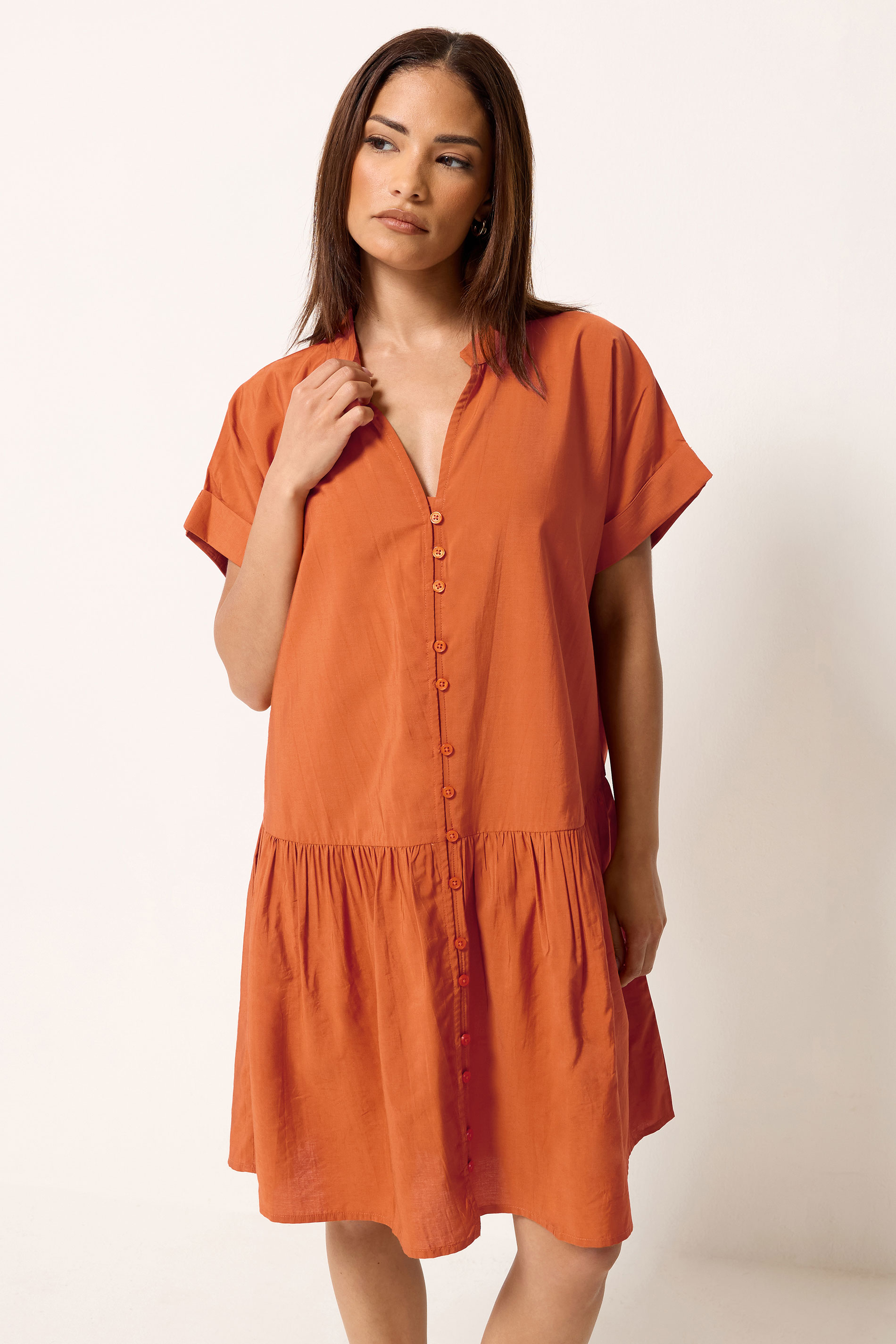 PixieGirl Petite Orange Button Through Shirt Dress 3