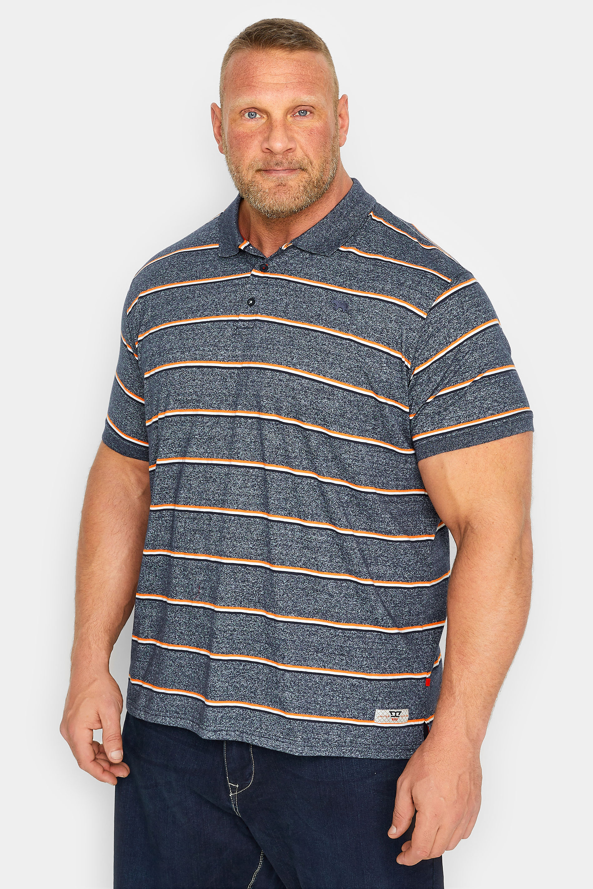 D555 Big & Tall Navy Blue Stripe Jersey Polo Shirt | BadRhino 1