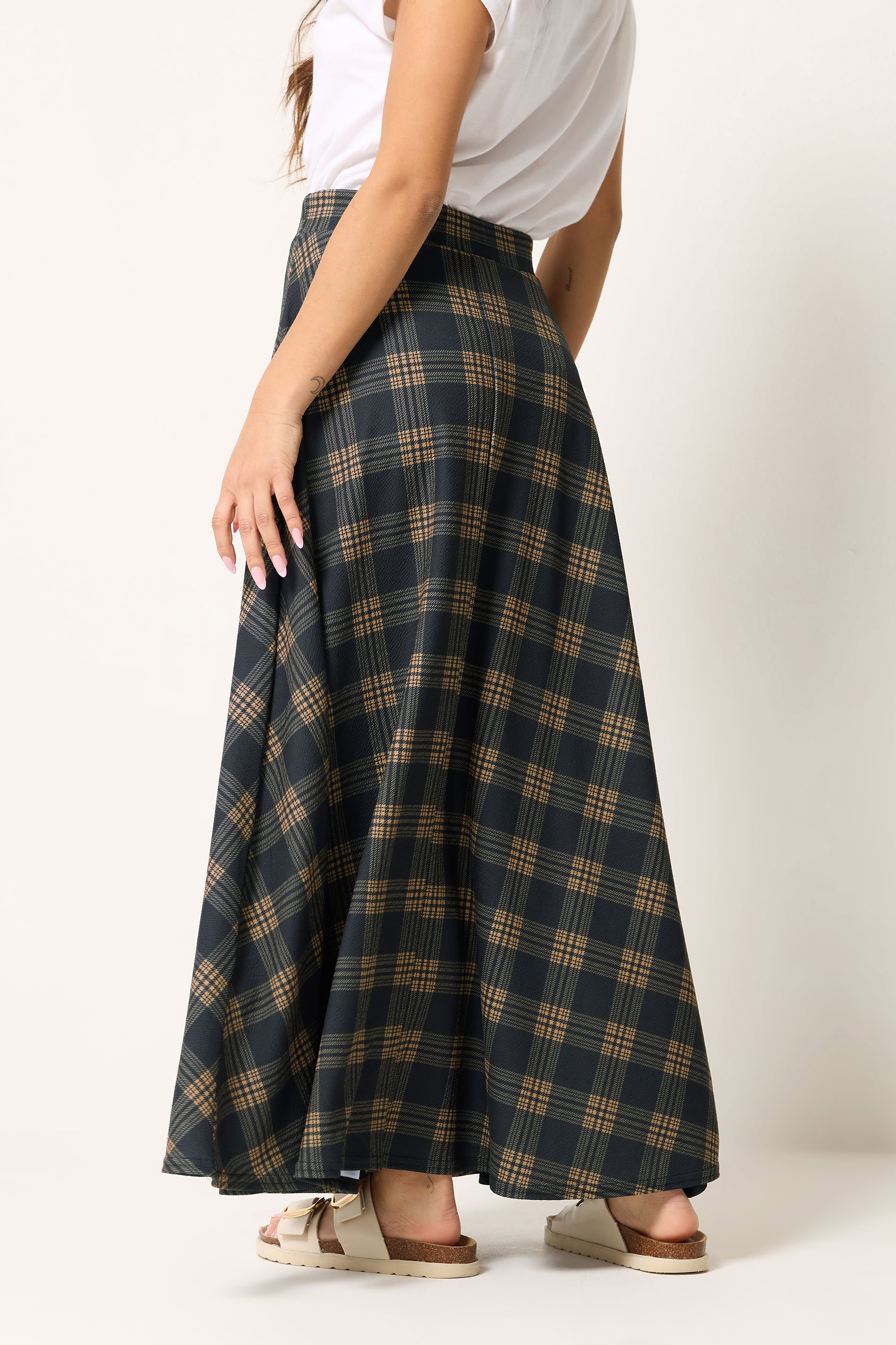 PixieGirl Petite Women's Dark Blue Check Maxi Skirt | PixieGirl 2