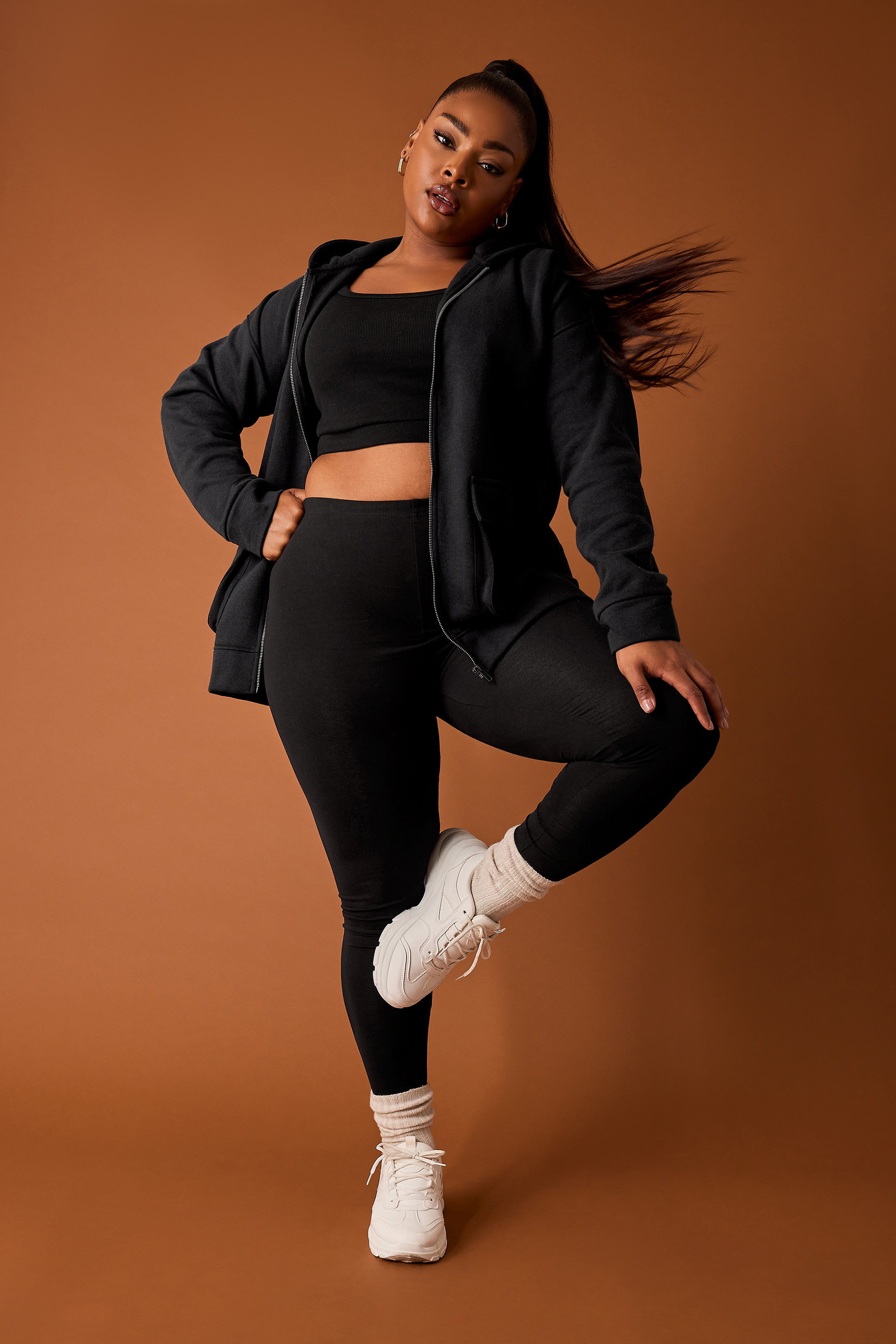 YOURS Plus Size Black Utility Pocket Zip Through Hoodie | Yours Clothing 2