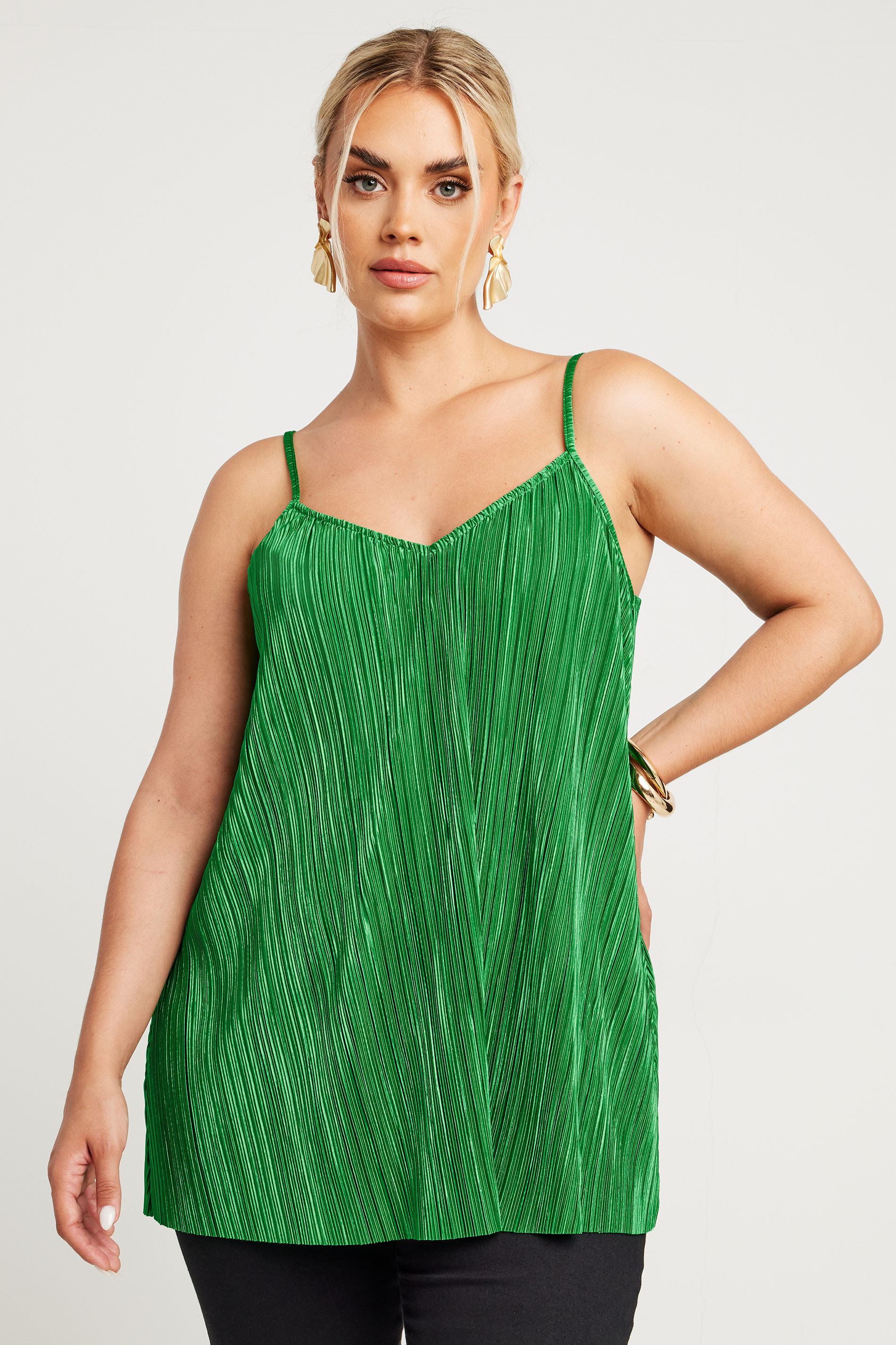 LIMITED COLLECTION Plus Size Green Plisse Cami Top | Yours Clothing 1