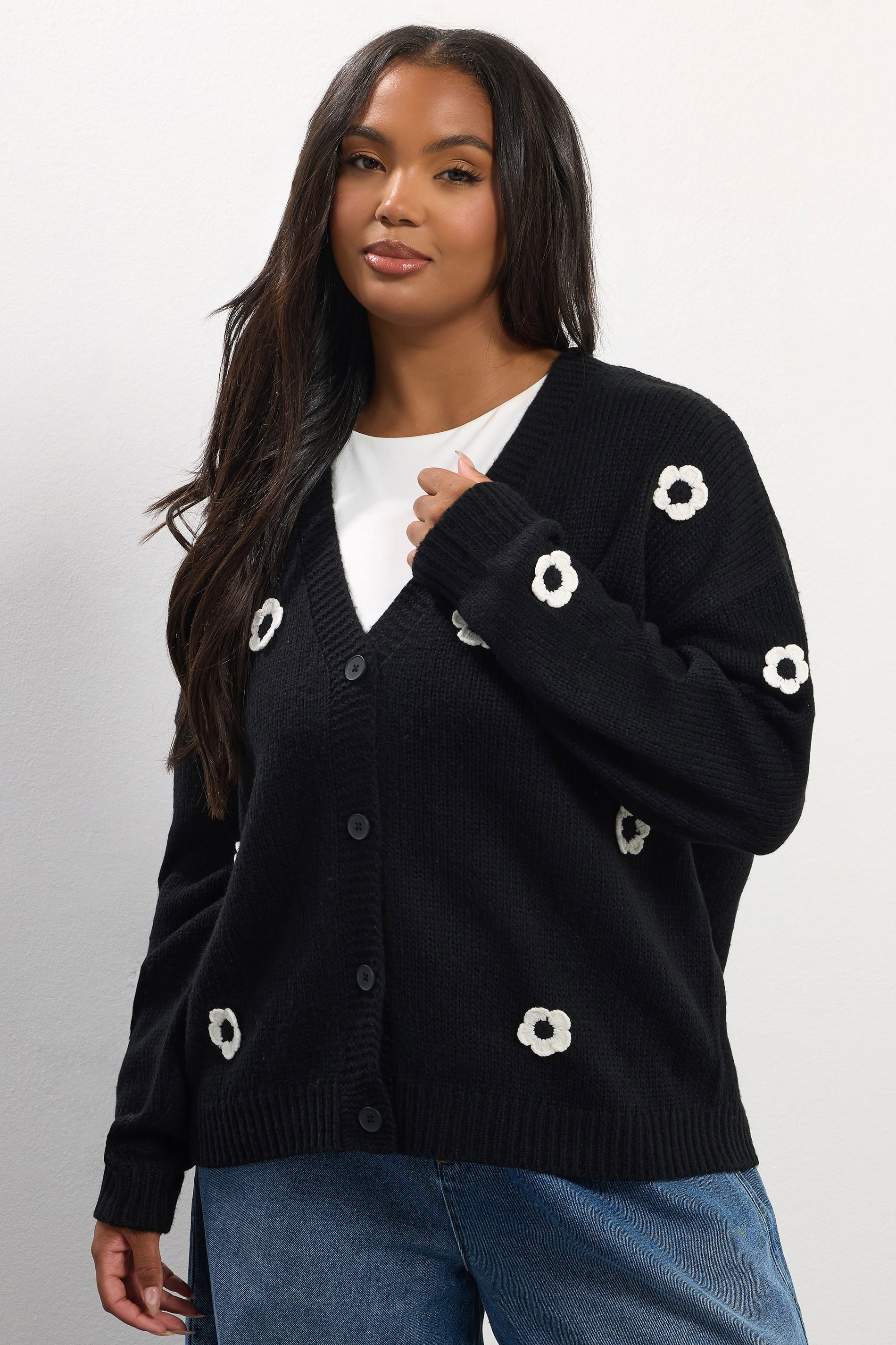 Black Yours Plus Size Applique Flower Cardigan Size 22-24