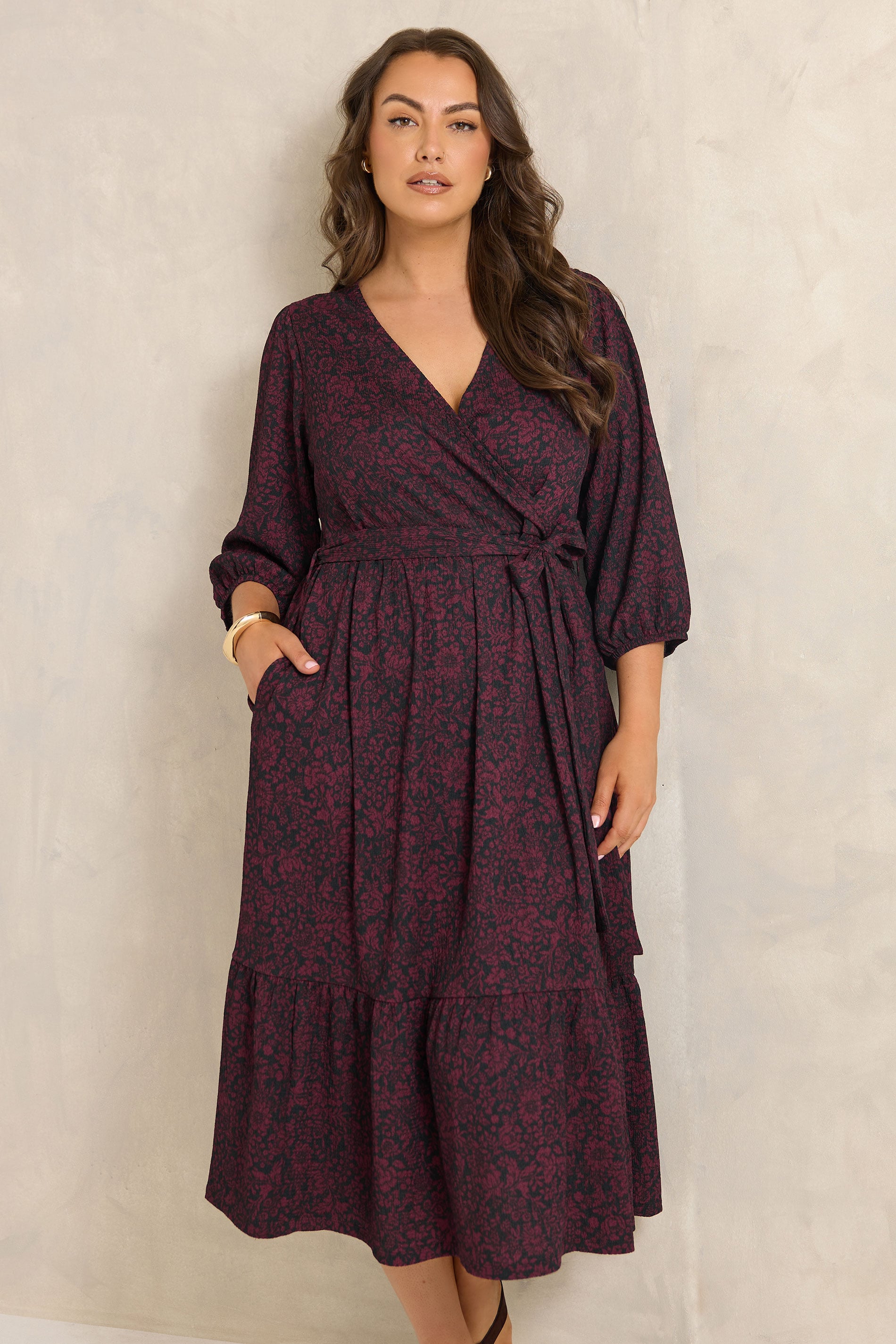 EVANS Plus Size Red Berry Floral Wrap Dress | Evans 1