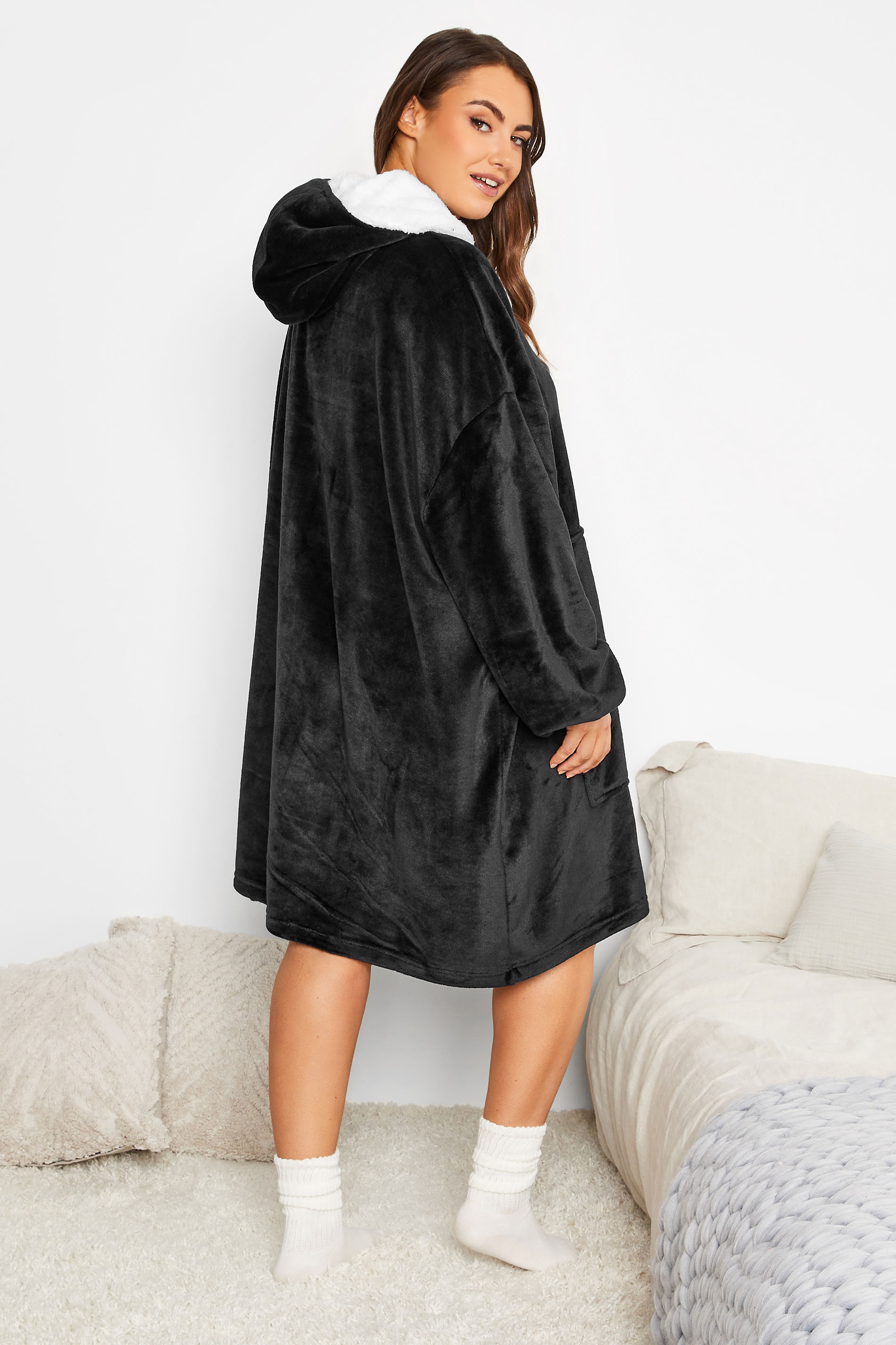 Plus Size Black Snuggle Hoodie | Yours Clothing 2