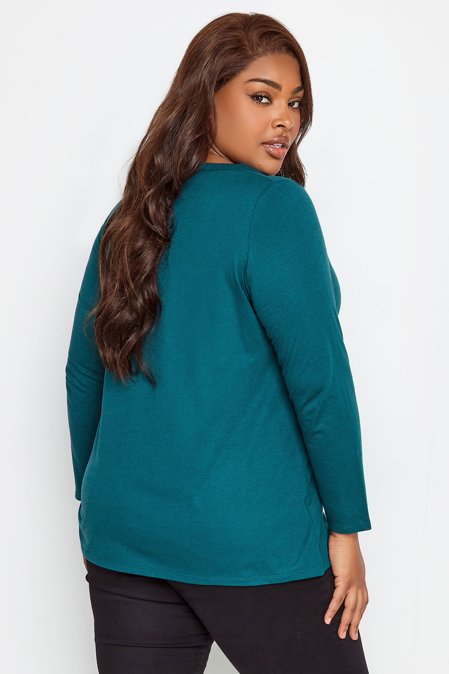 YOURS Curve Plus Size Teal Blue Long Sleeve Basic Top | Yours Clothing  3