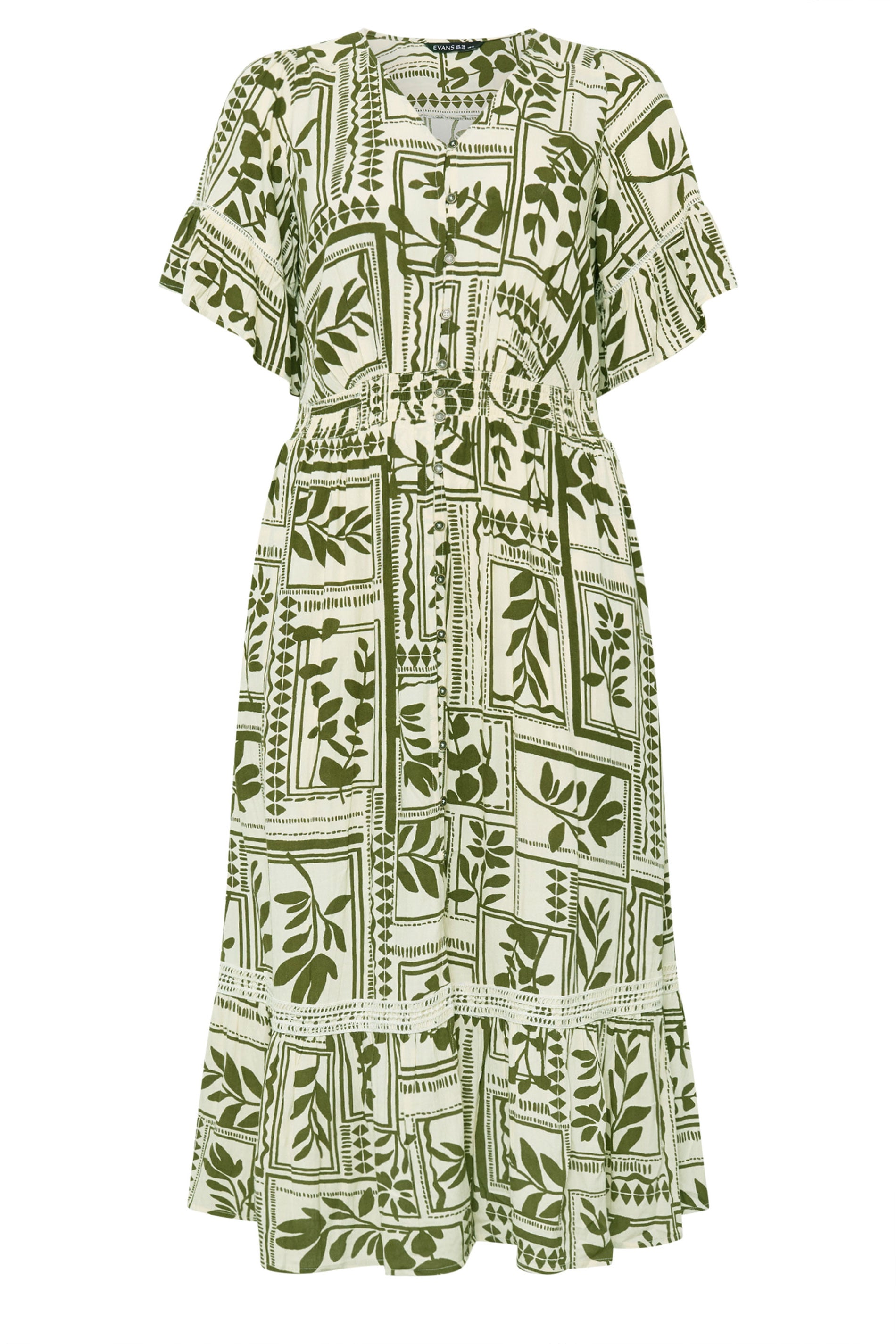EVANS Plus Size Green Leaf Print Button Through Maxi Dress | Evans 5