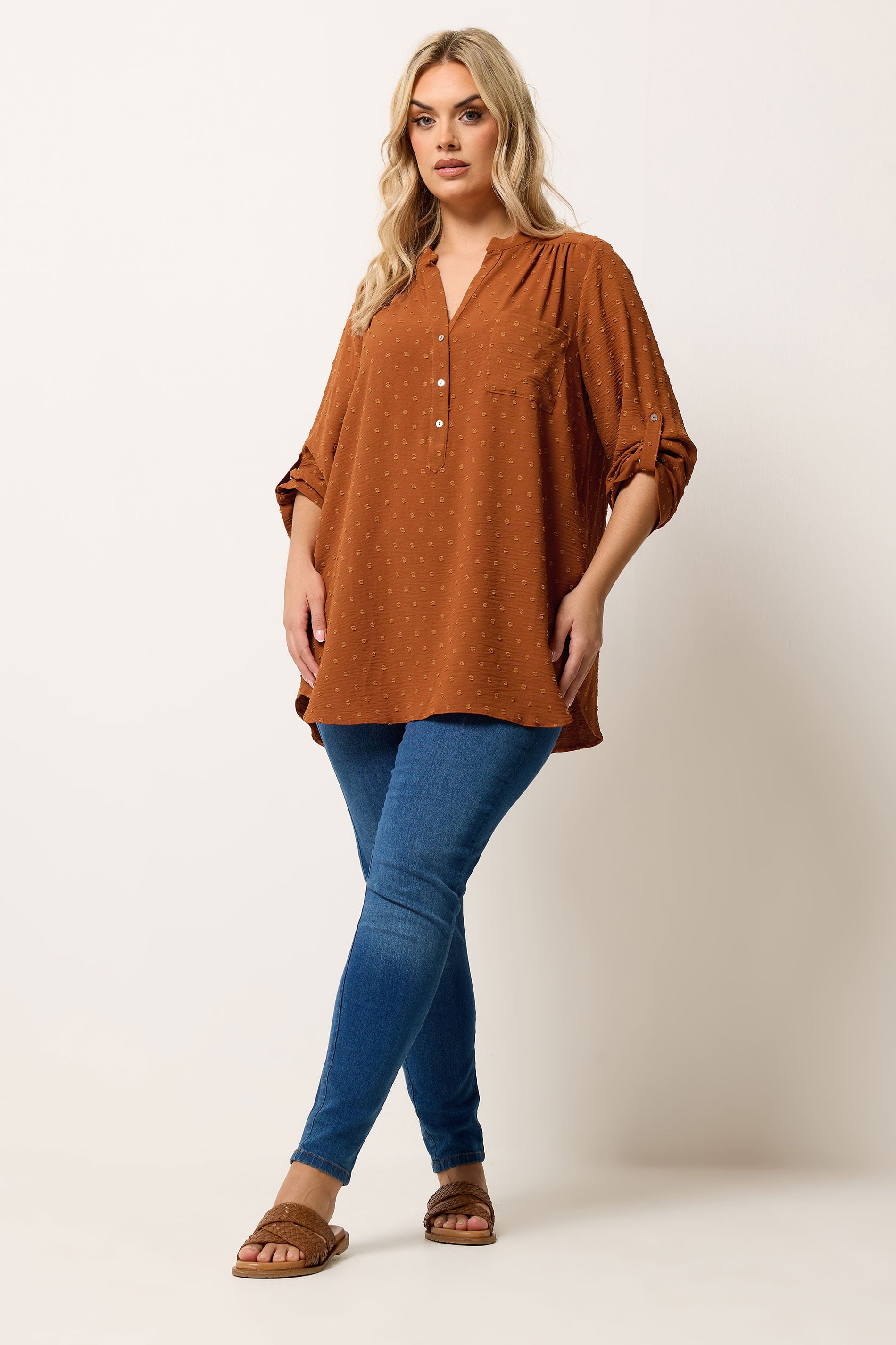 YOURS Plus Size Rust Orange Dobby Shirt  | Yours Clothing 1