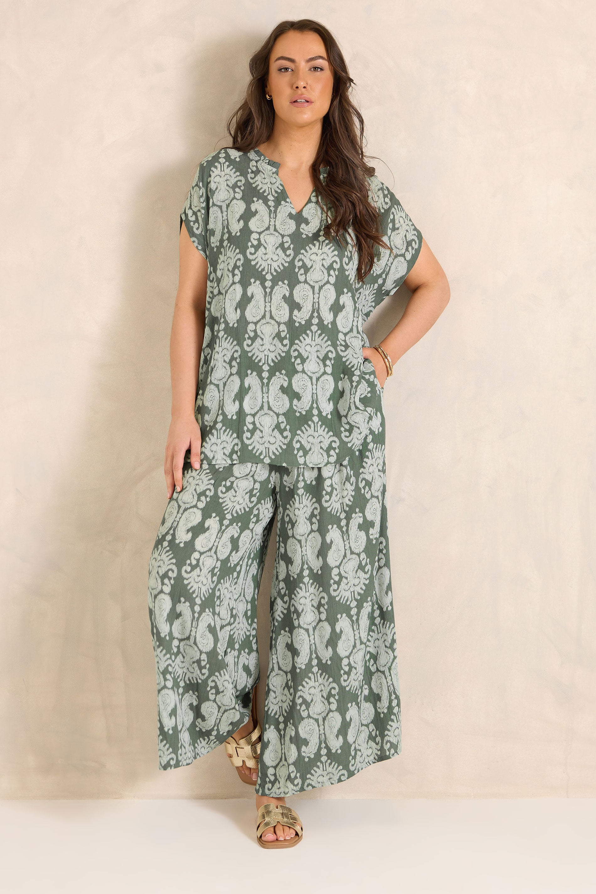 EVANS Plus Size Green Abstract Notch Neck Blouse | Evans 2