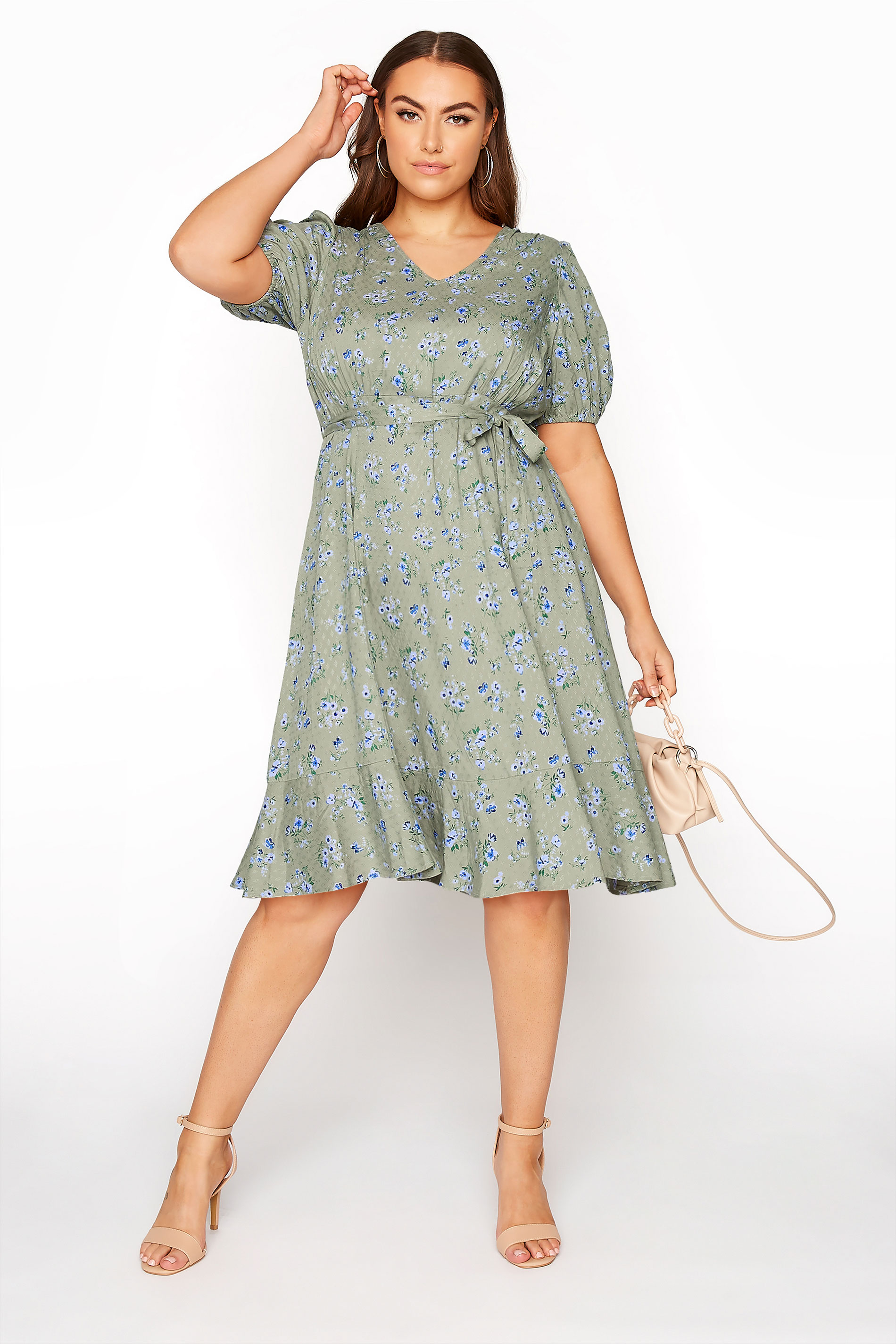 Plus Size YOURS LONDON Sage Green Ruffle Hem Tea Dress | Yours Clothing