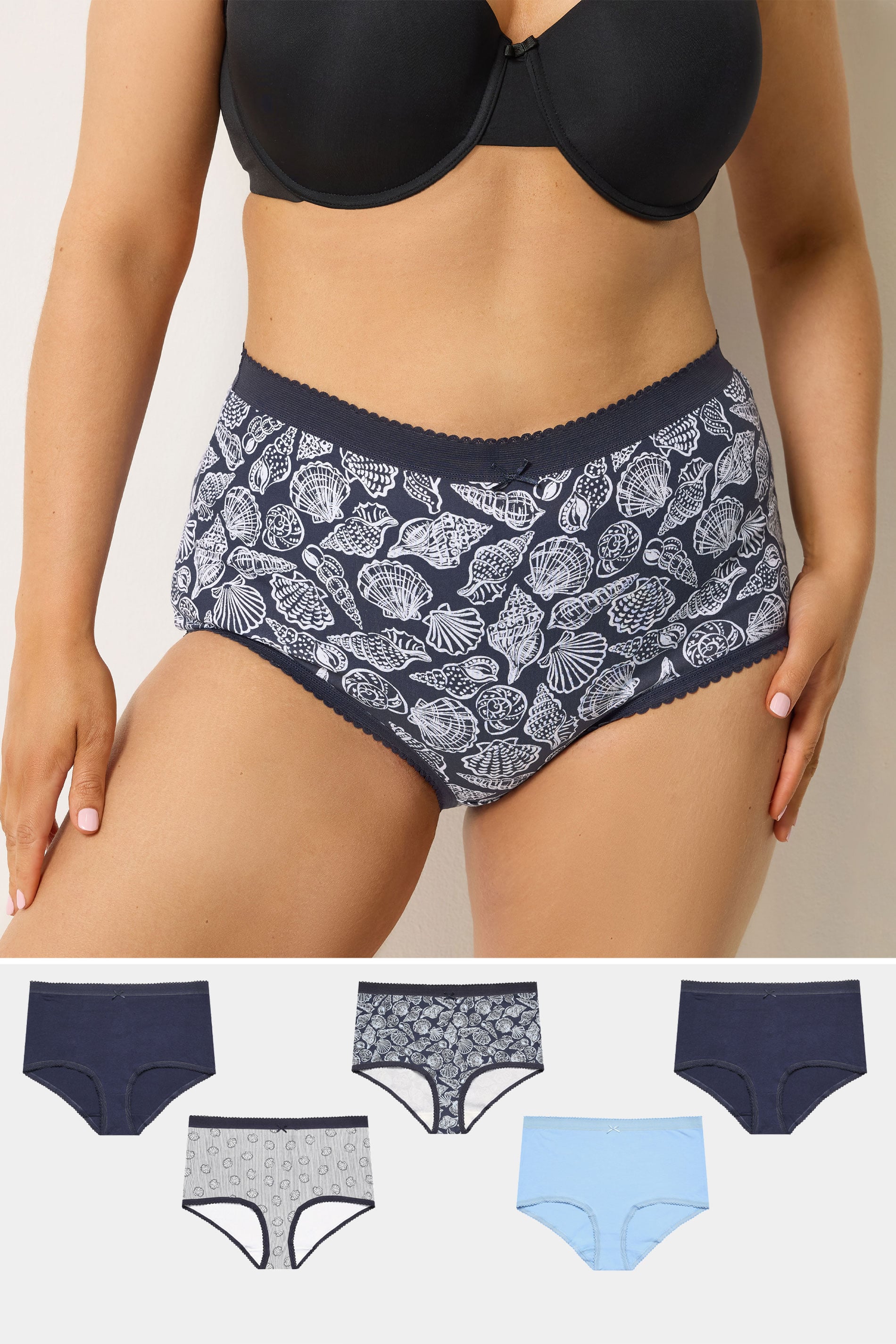YOURSET 5 PACK Plus Size Blue Seaside Full Briefs | Yours Clothing 1