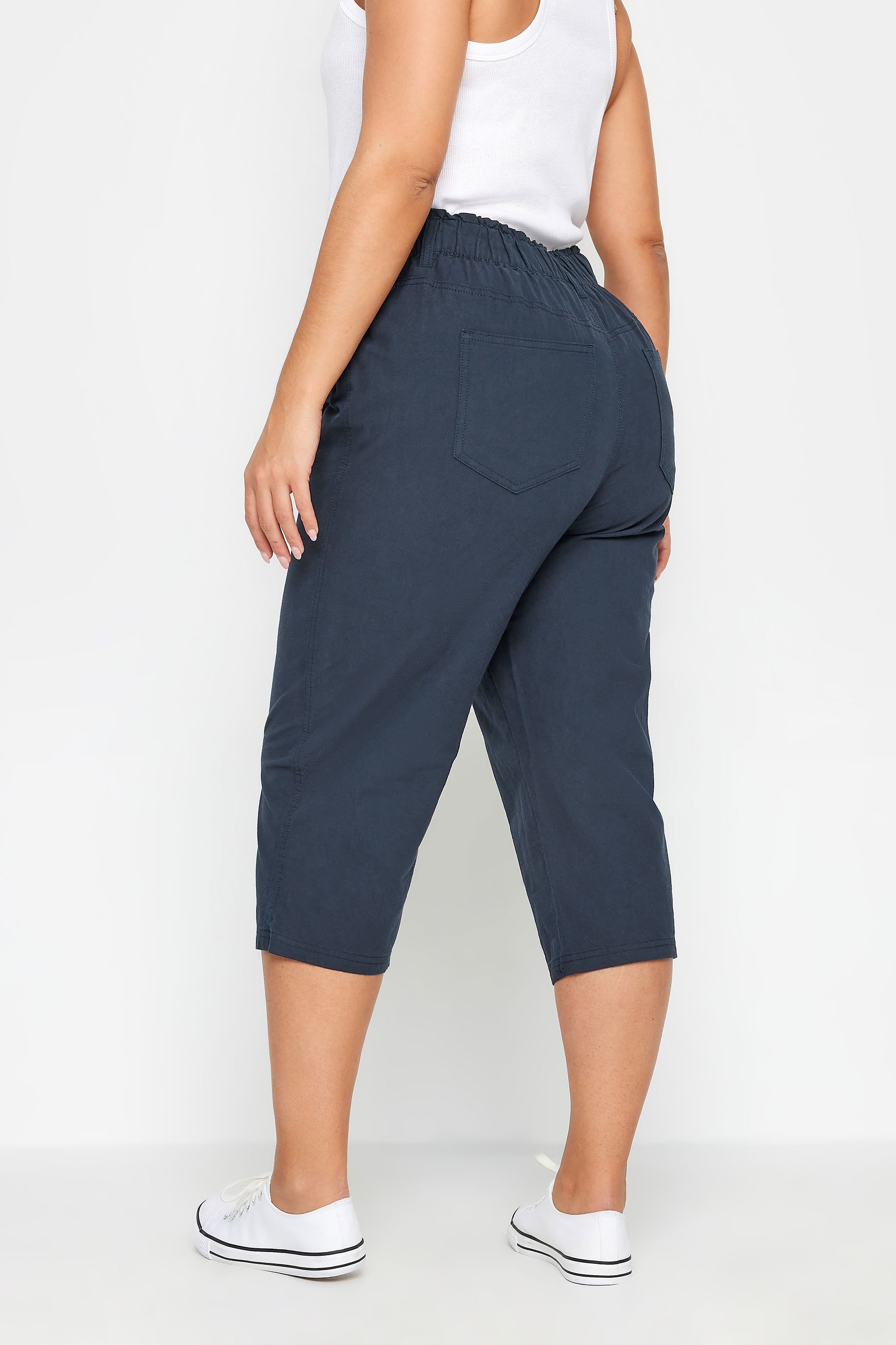 YOURS Plus Size Navy Blue Cool Cotton Cropped Trousers | Yours Clothing 3