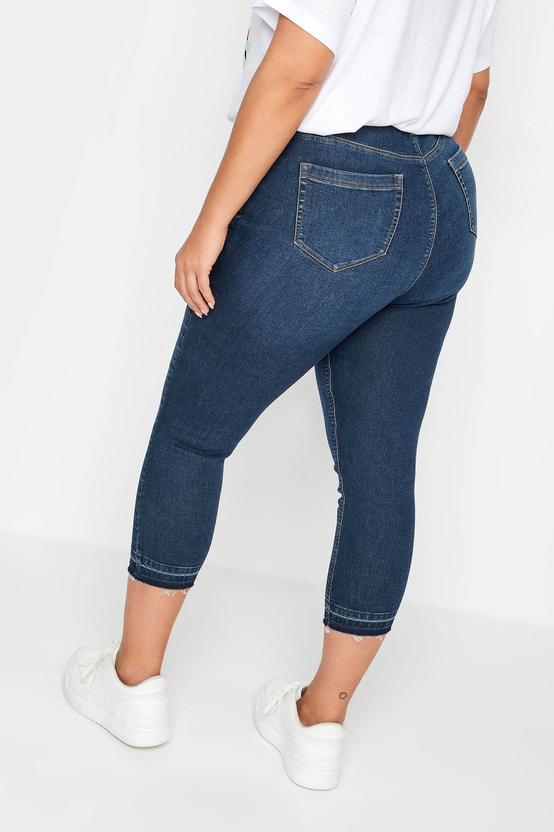 YOURS FOR GOOD Plus Size Dark Blue Cropped Turn Up GRACE Jeggings | Yours Clothing 3