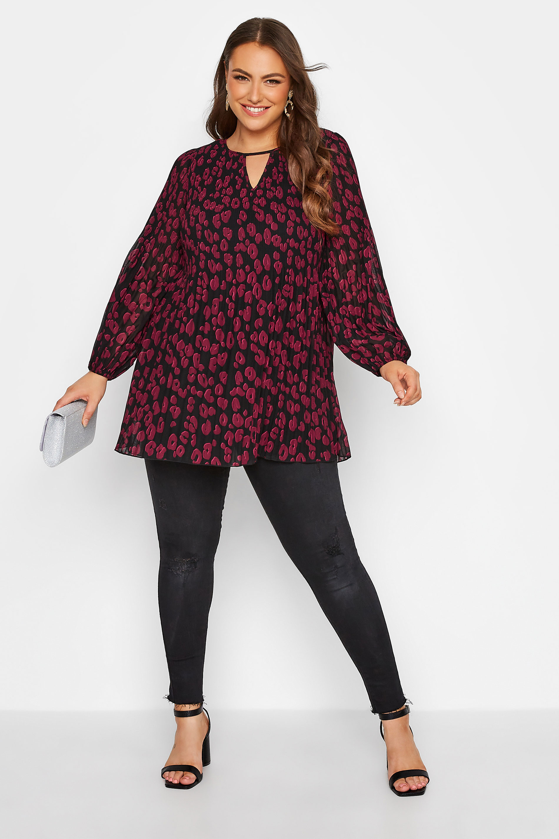 YOURS LONDON Plus Size Red Leopard Print Pleat Blouse | Yours Clothing 2