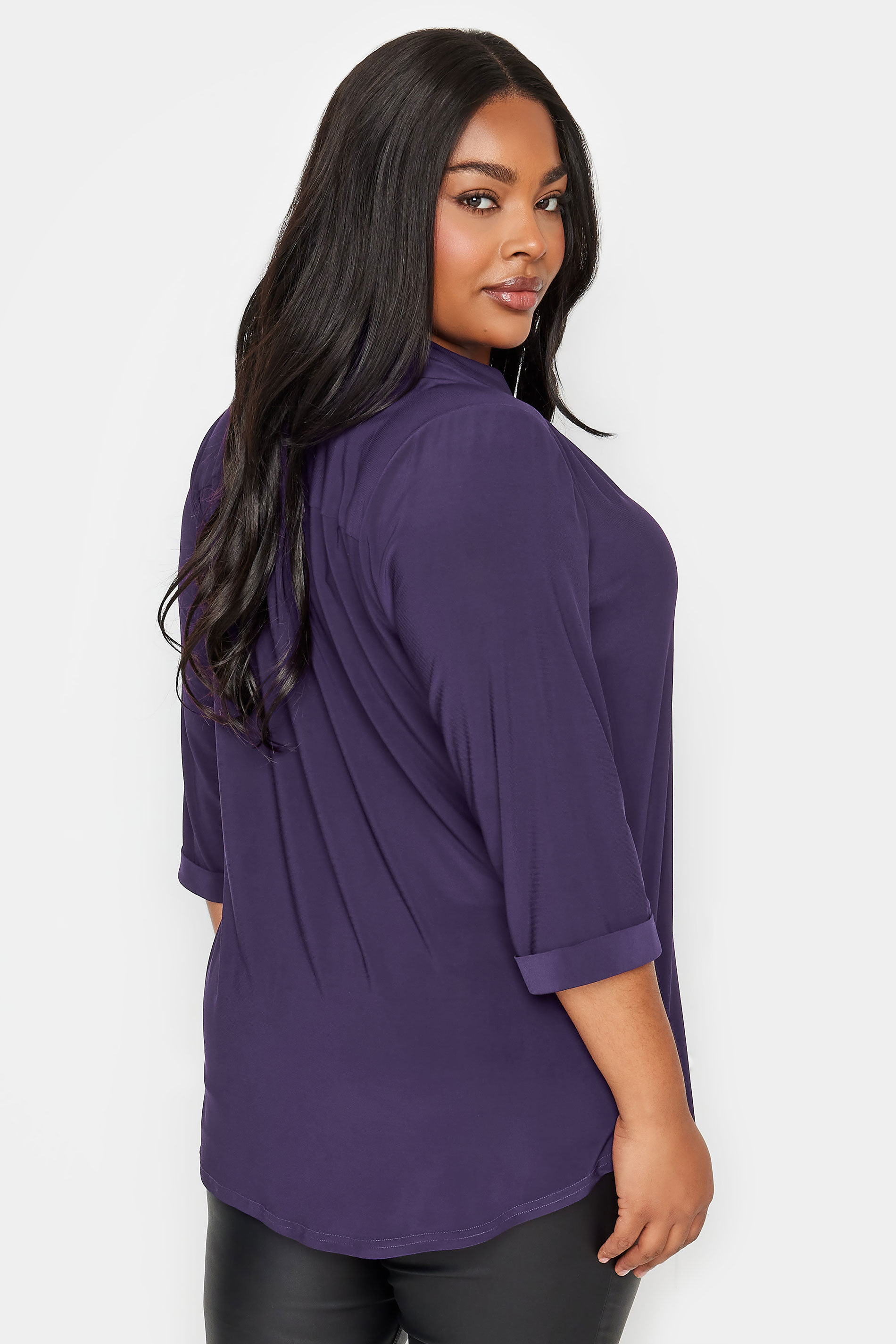 YOURS Plus Size Purple Half Placket Shirt | Yours Clothing 3