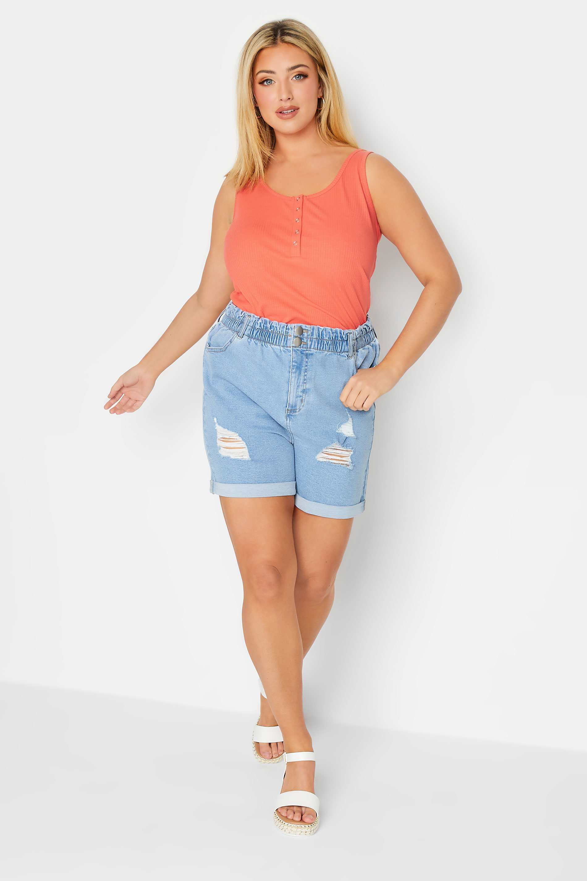YOURS Plus Size Coral Orange Popper Vest Top | Yours Clothing 3