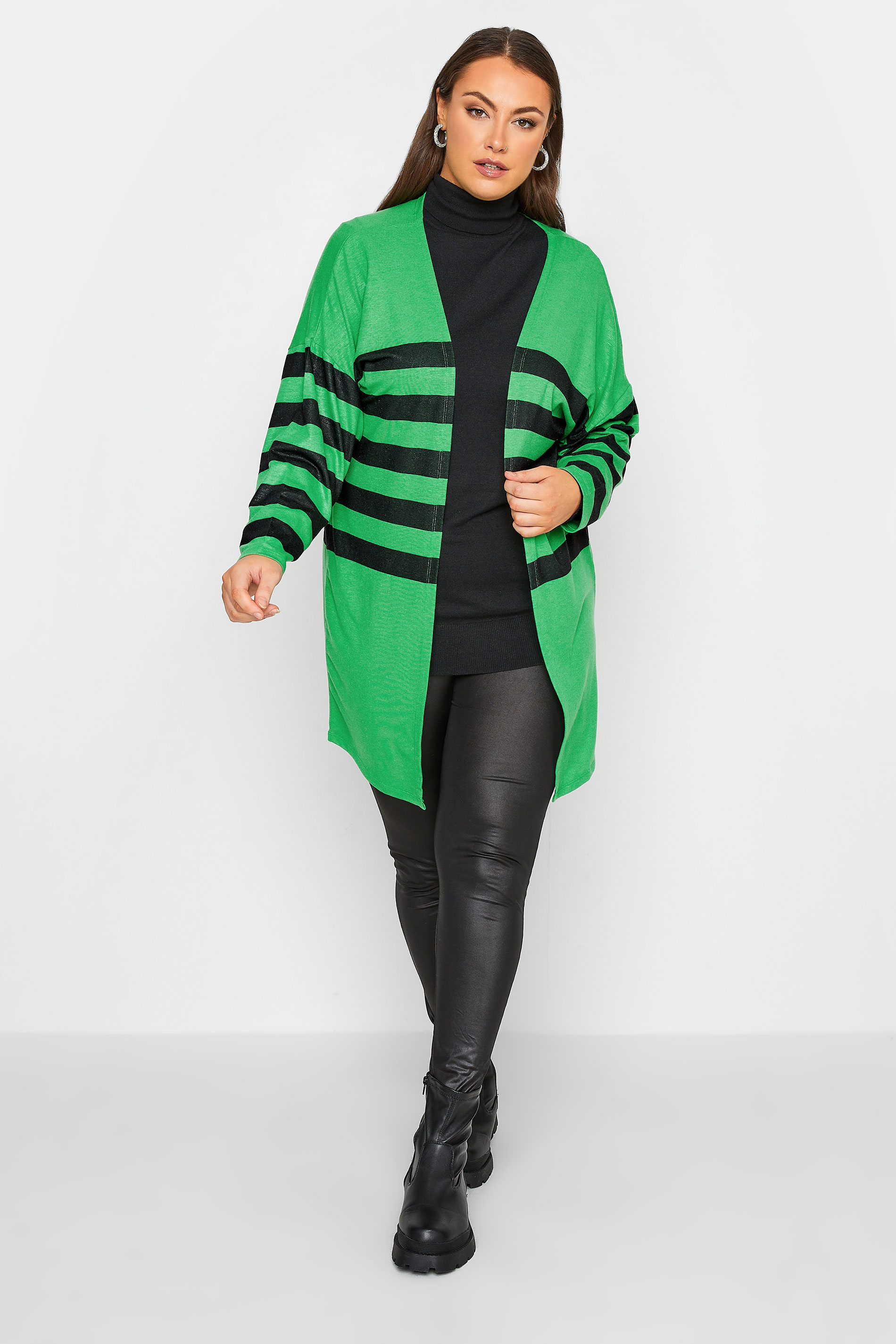 Curve Plus Size Green & Black Stripe Cardigan | Yours Clothing  3