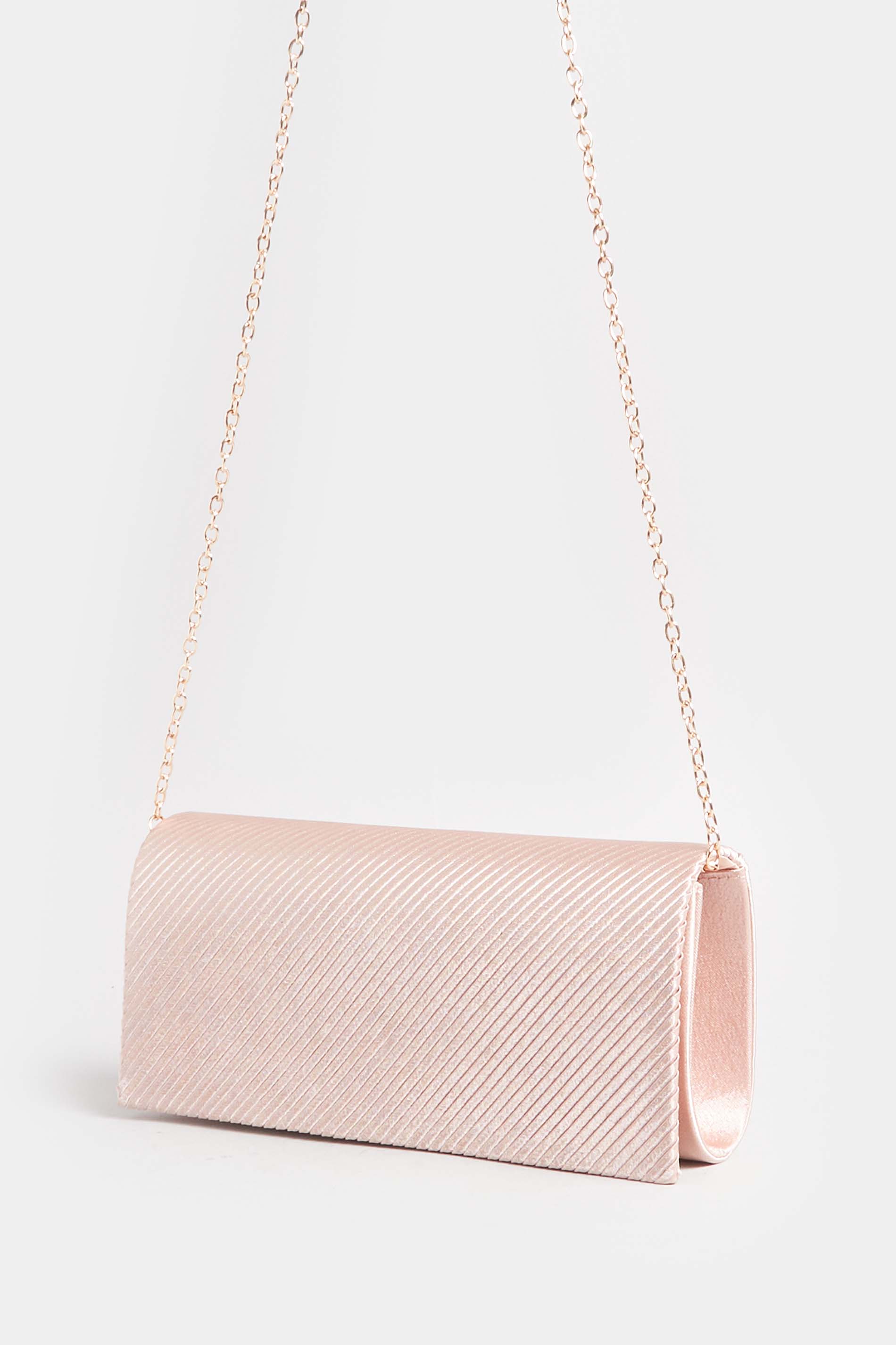 Pink Pleated Satin Clutch Bag | Yours Clothing 3
