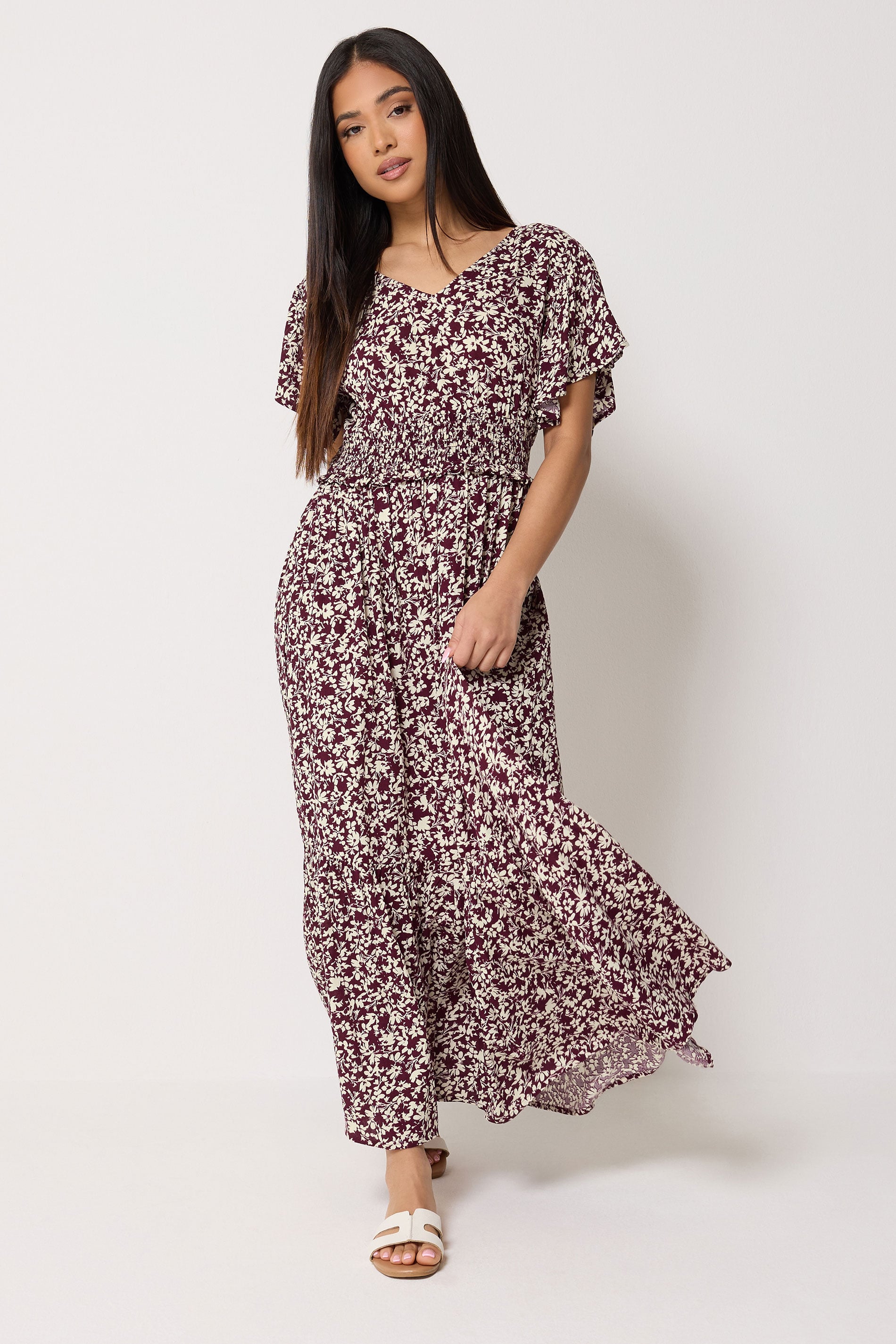 M&Co Petite Berry Purple Floral Maxi Dress | M&Co 1