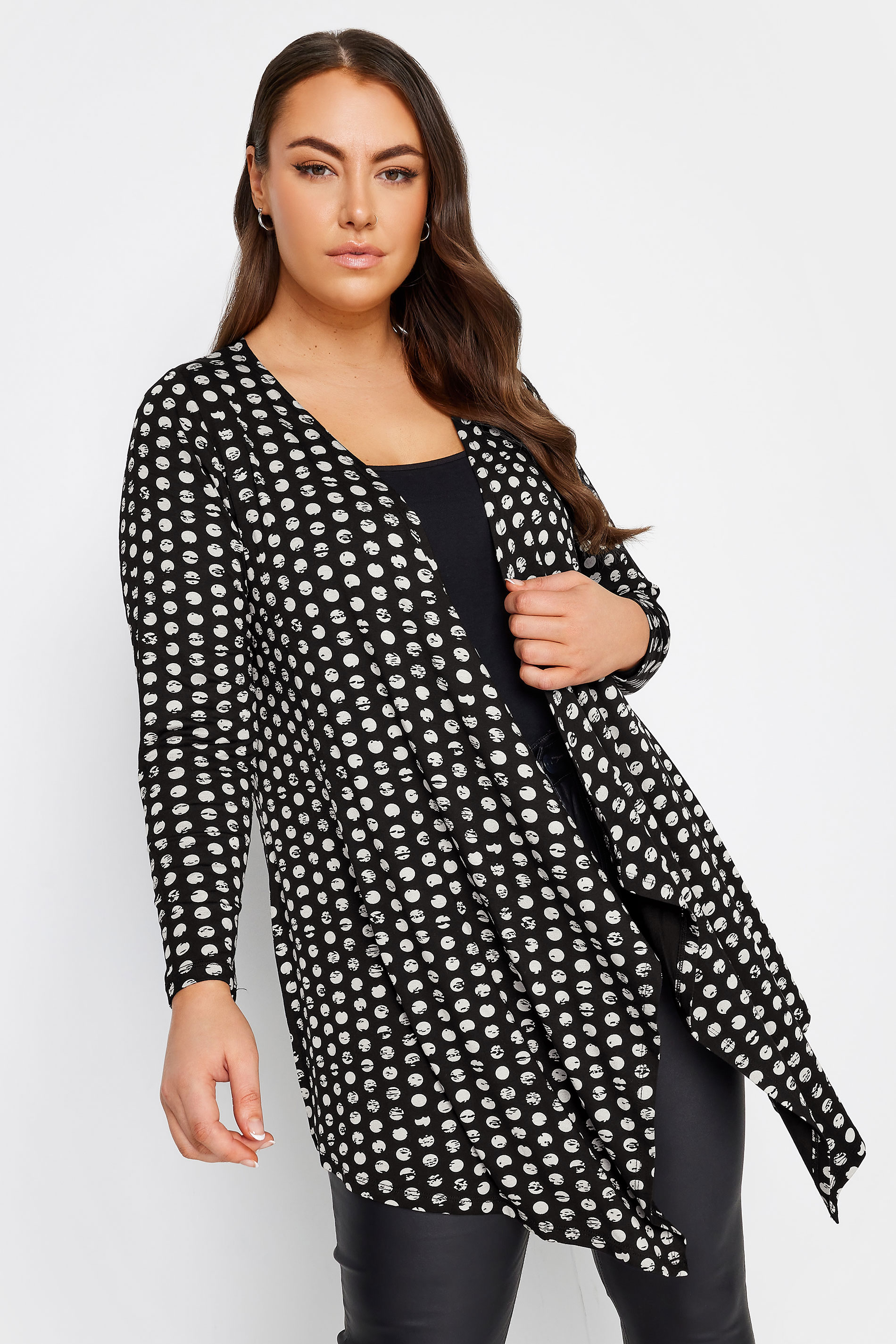 YOURS Plus Size Black Dot Printed Cardgian | Yours Clothing 1