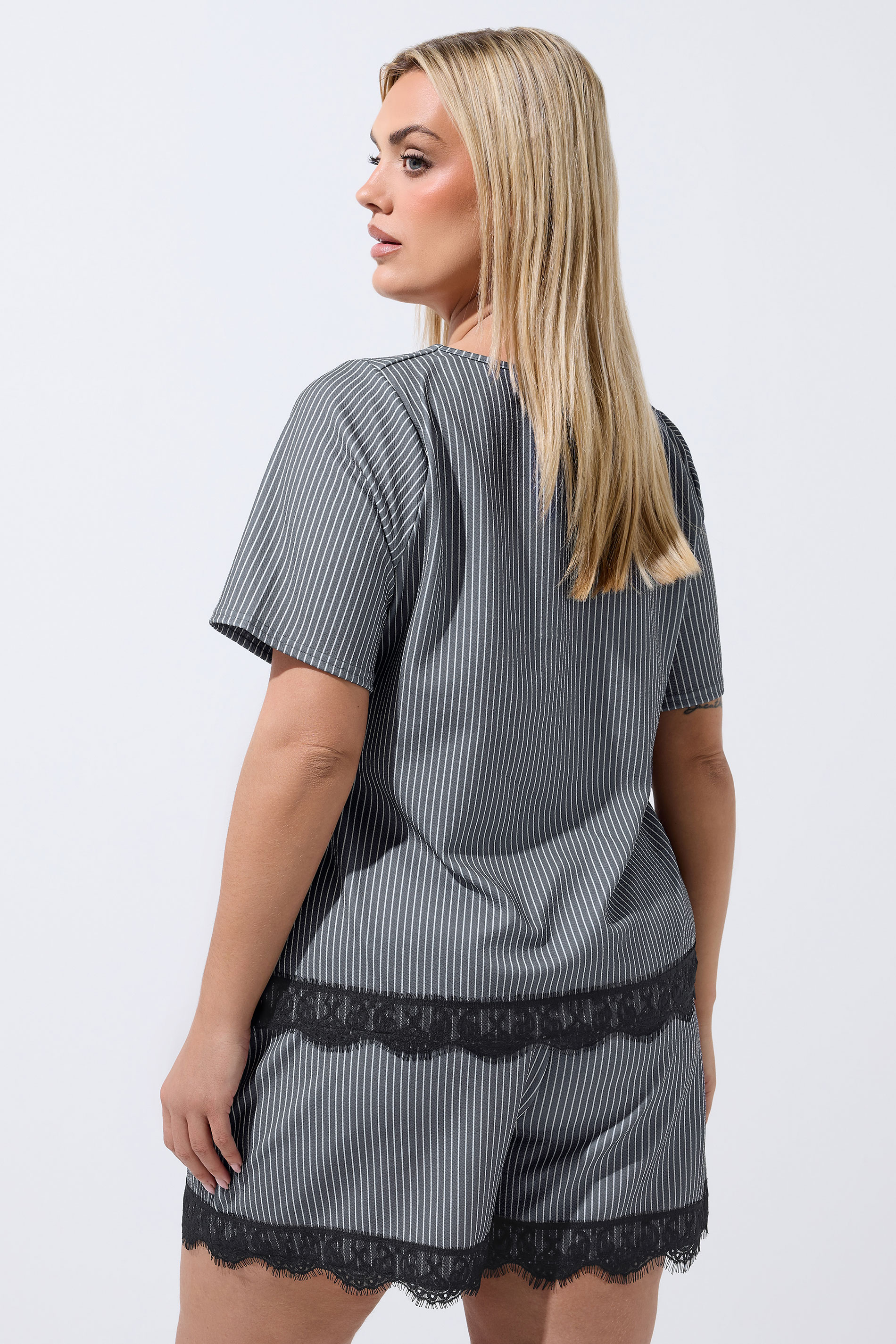 LIMITED COLLECTION Plus Size Grey Pinstripe Shorts | Yours Clothing 2