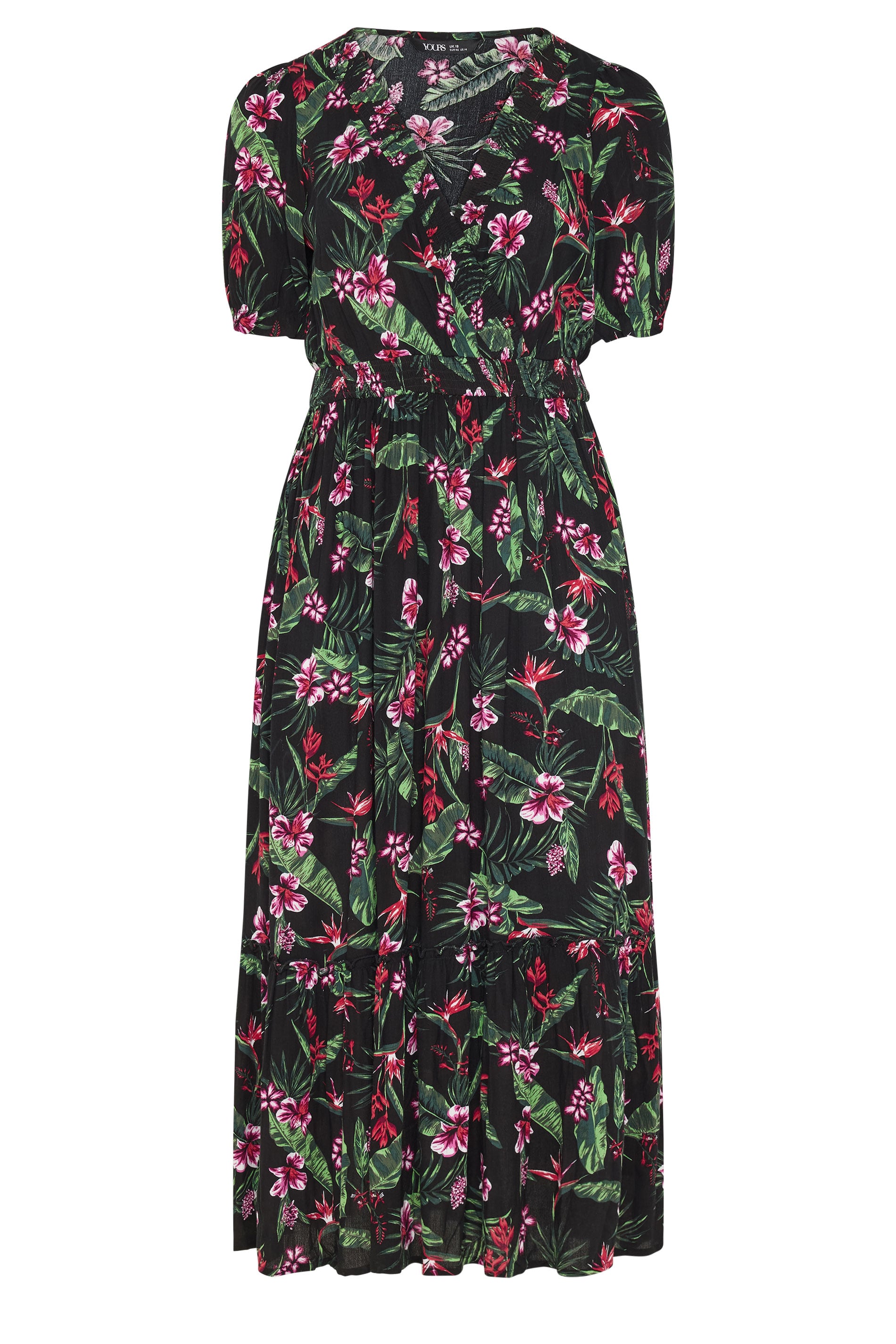 YOURS Plus Size Black Tropical Shirred Neck Maxi Dress | Yours Clothing 5