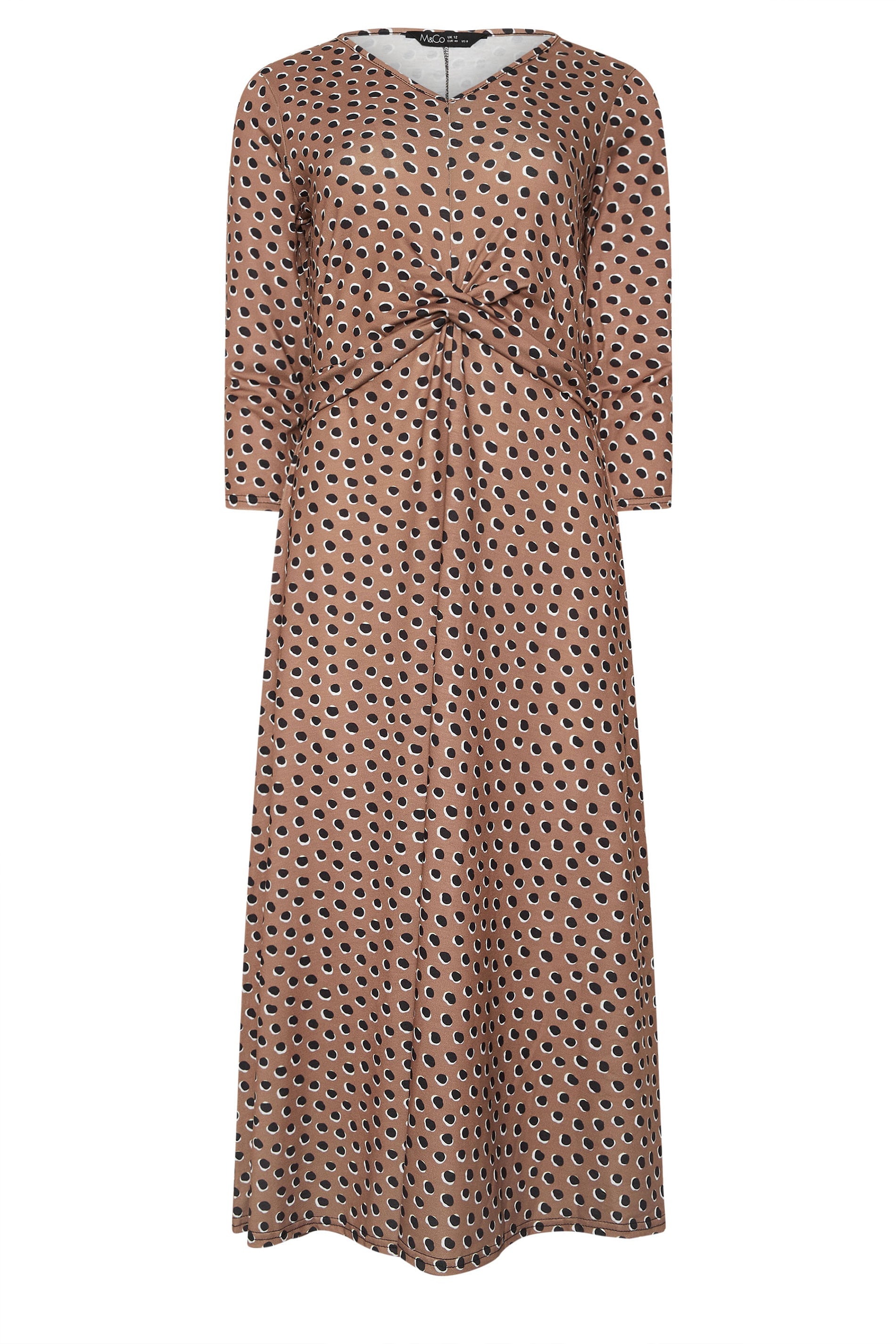 M&Co Mocha Brown Spot Twist Front Dress | M&Co 5
