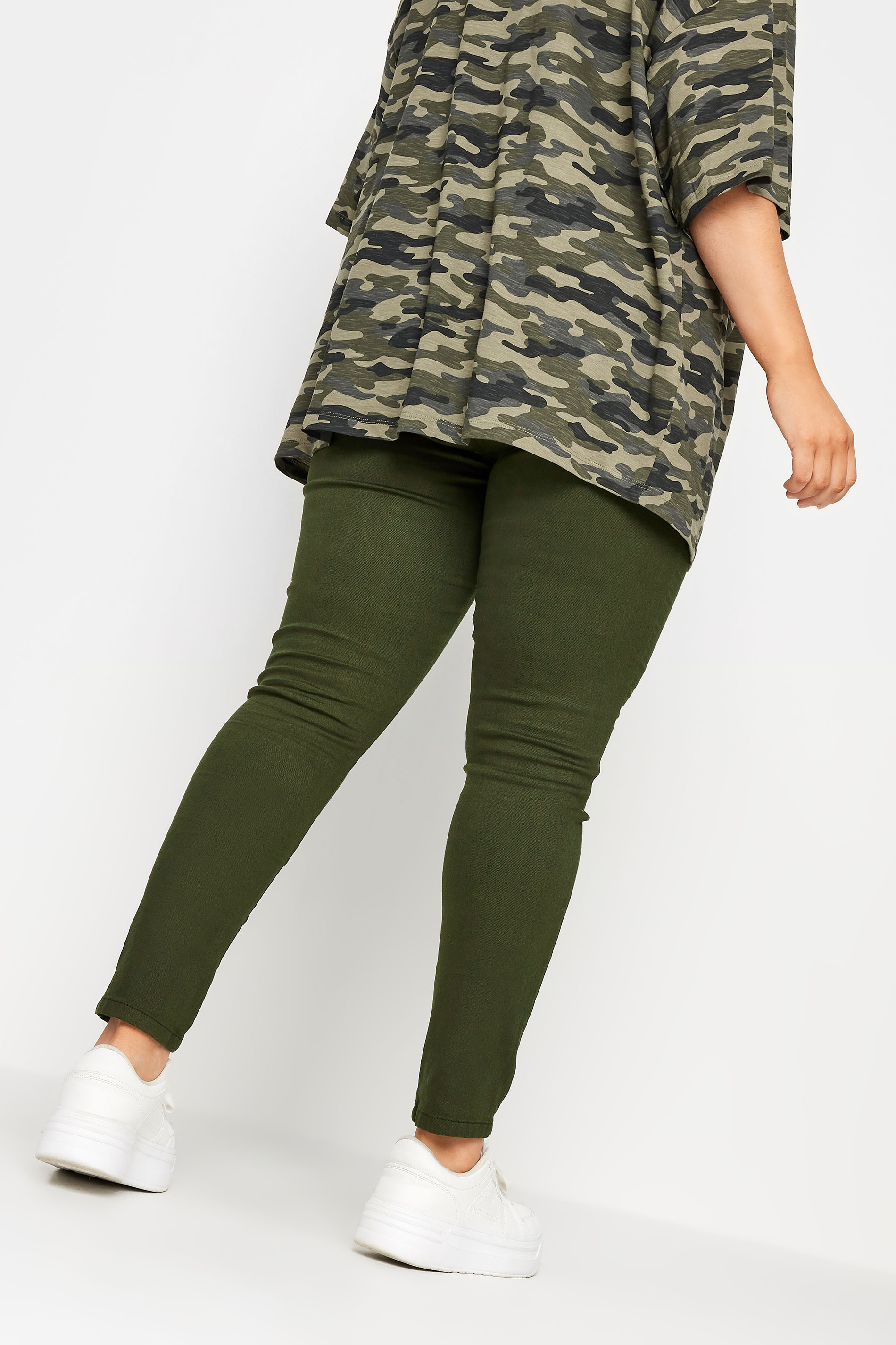 YOURS Plus Size Khaki Green Stretch Pull On GRACE Jeggings | Yours Clothing 3