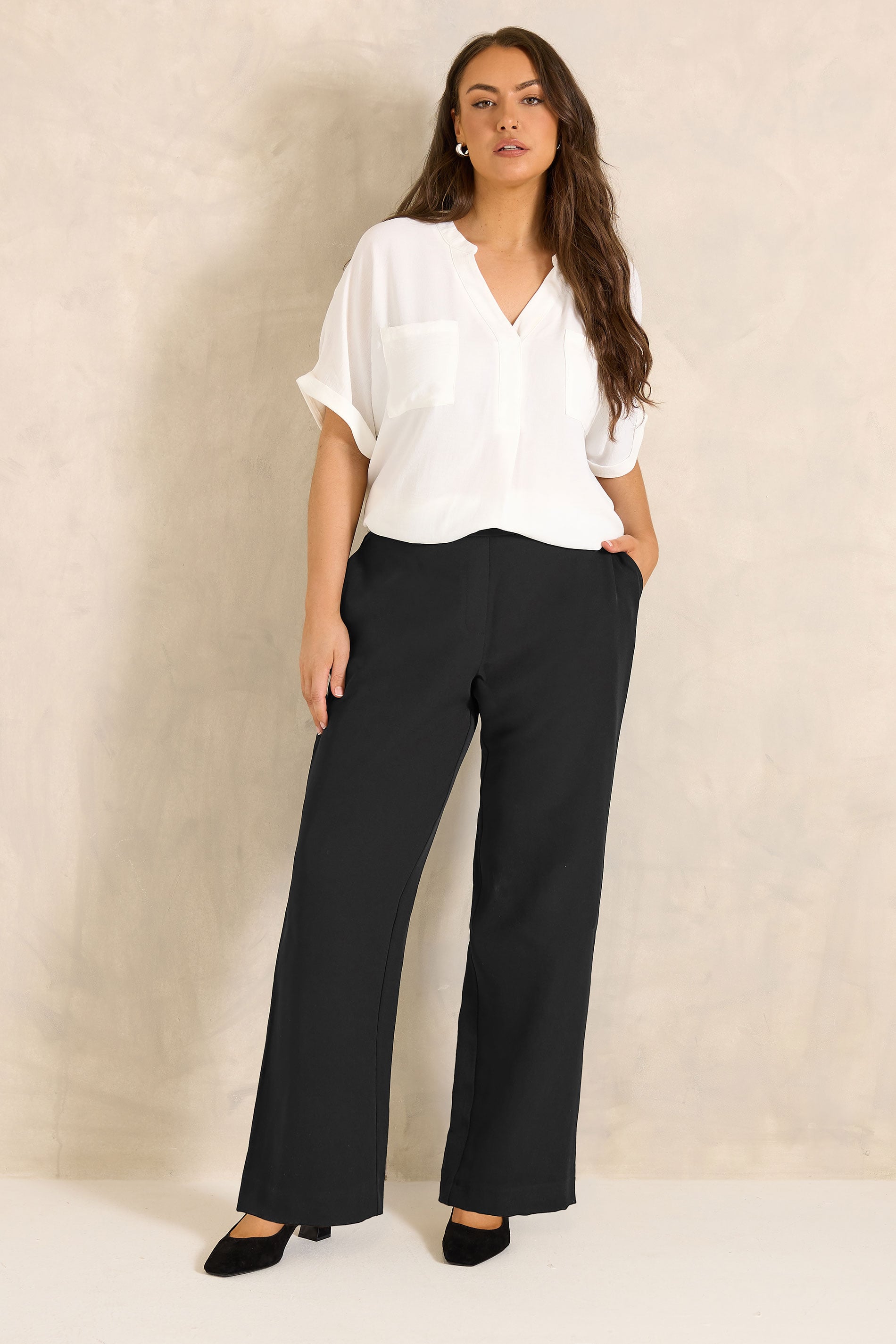 EVANS Plus Size Black Wide Leg Formal Trousers | Evans 3