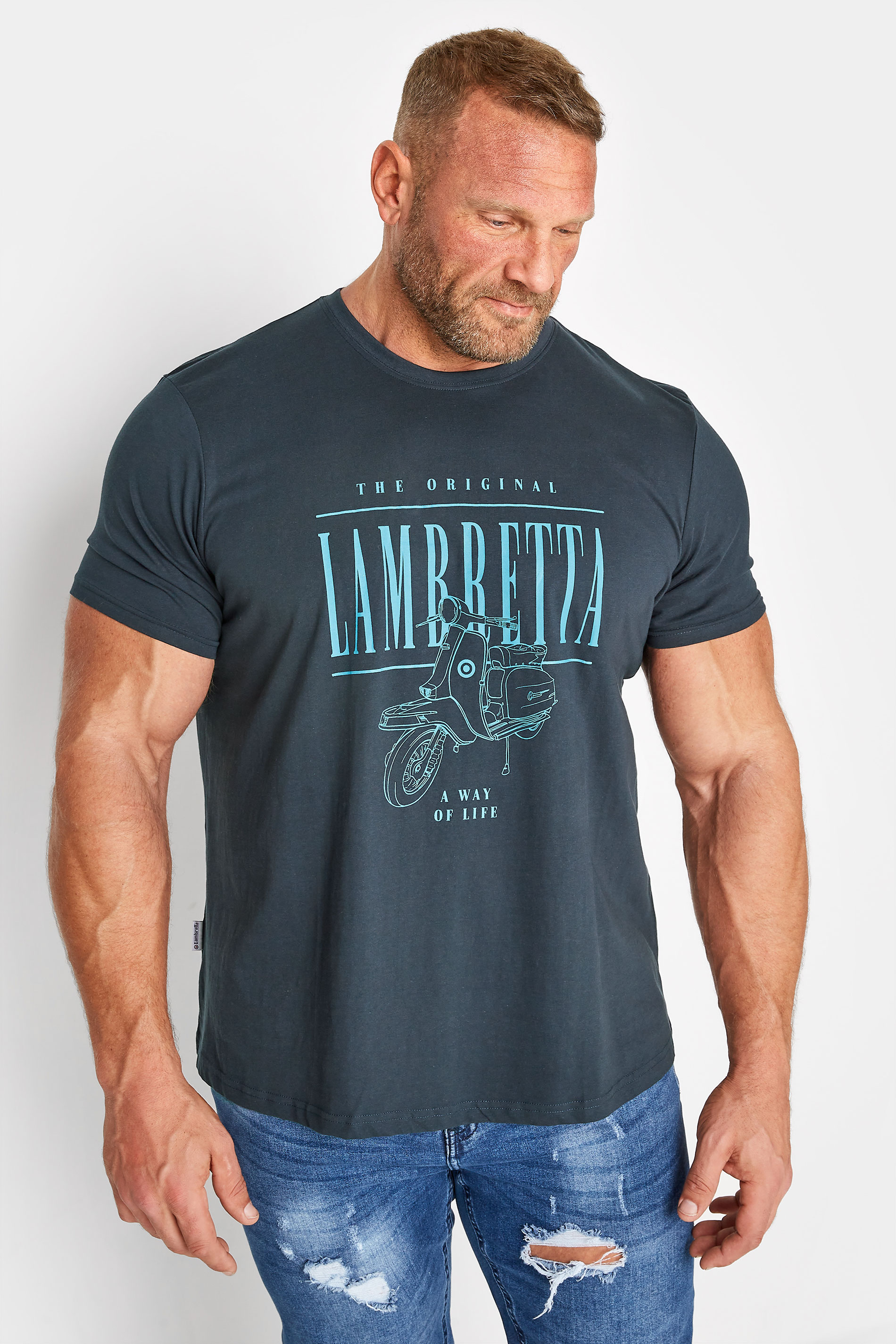 LAMBRETTA Big & Tall Grey Scooter Print T-Shirt 1